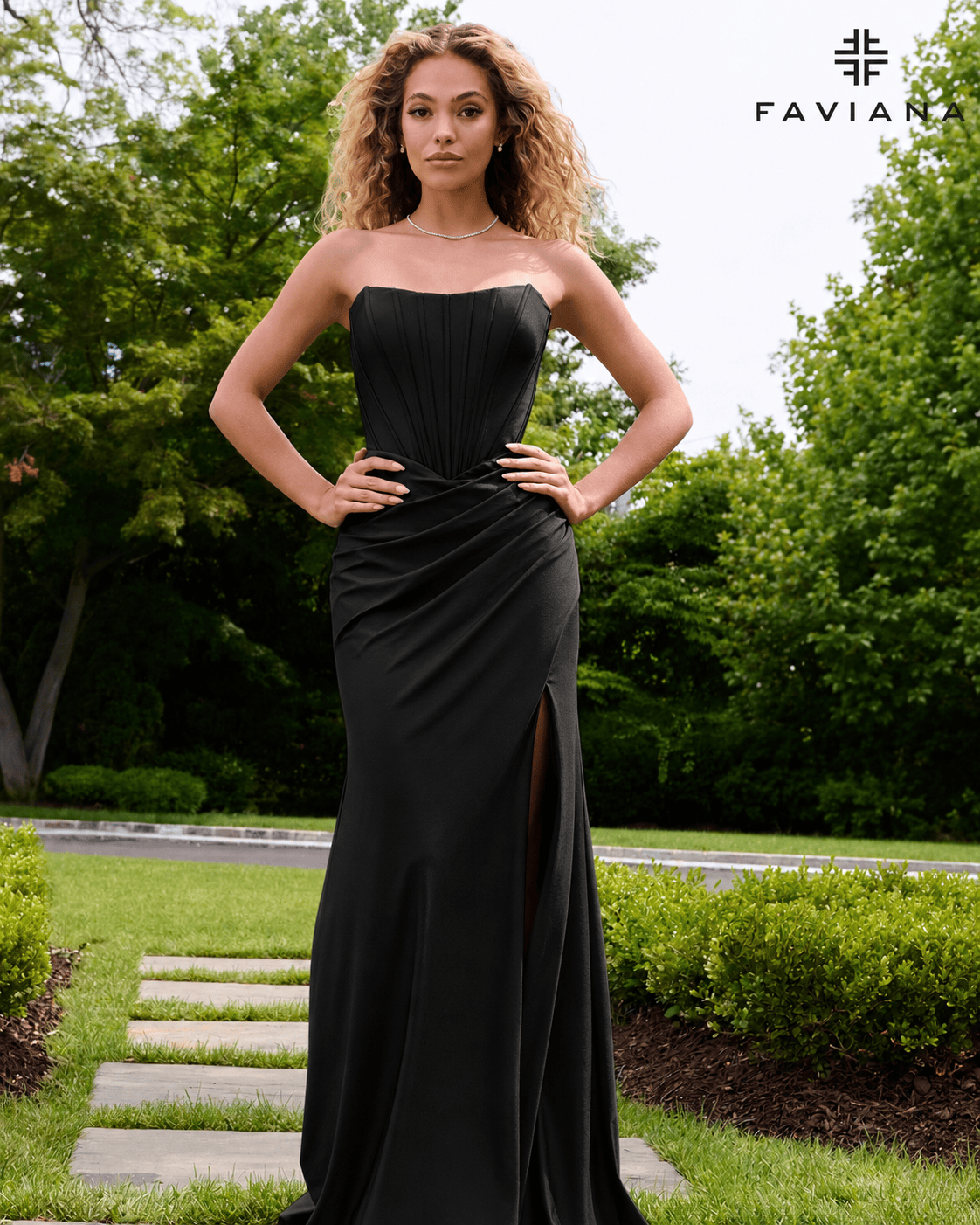 Stretch Charmeuse Strapless Corset Gown  | E11659
