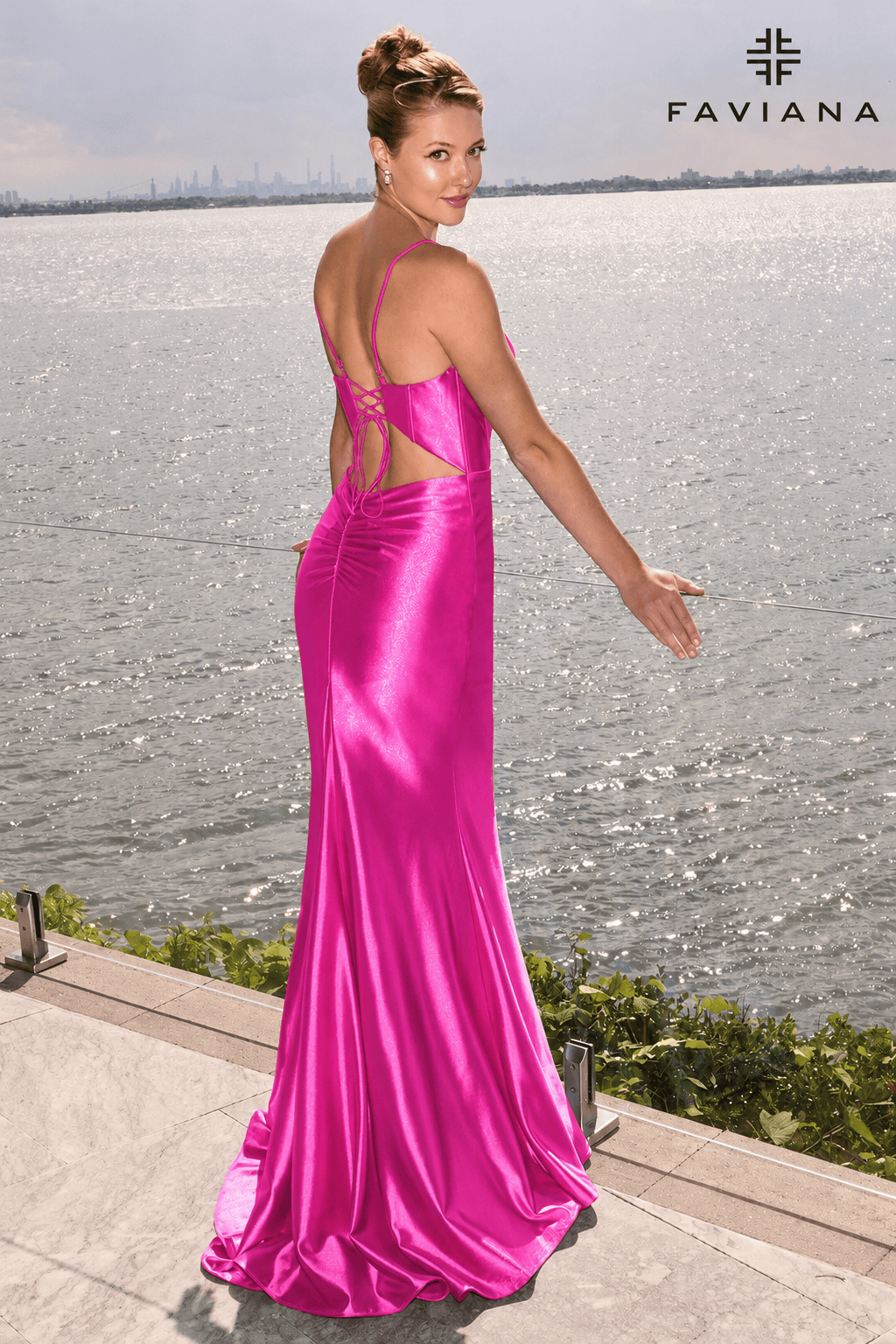Stretch Satin Lace-Up Back Corset Long Dress  | E11648