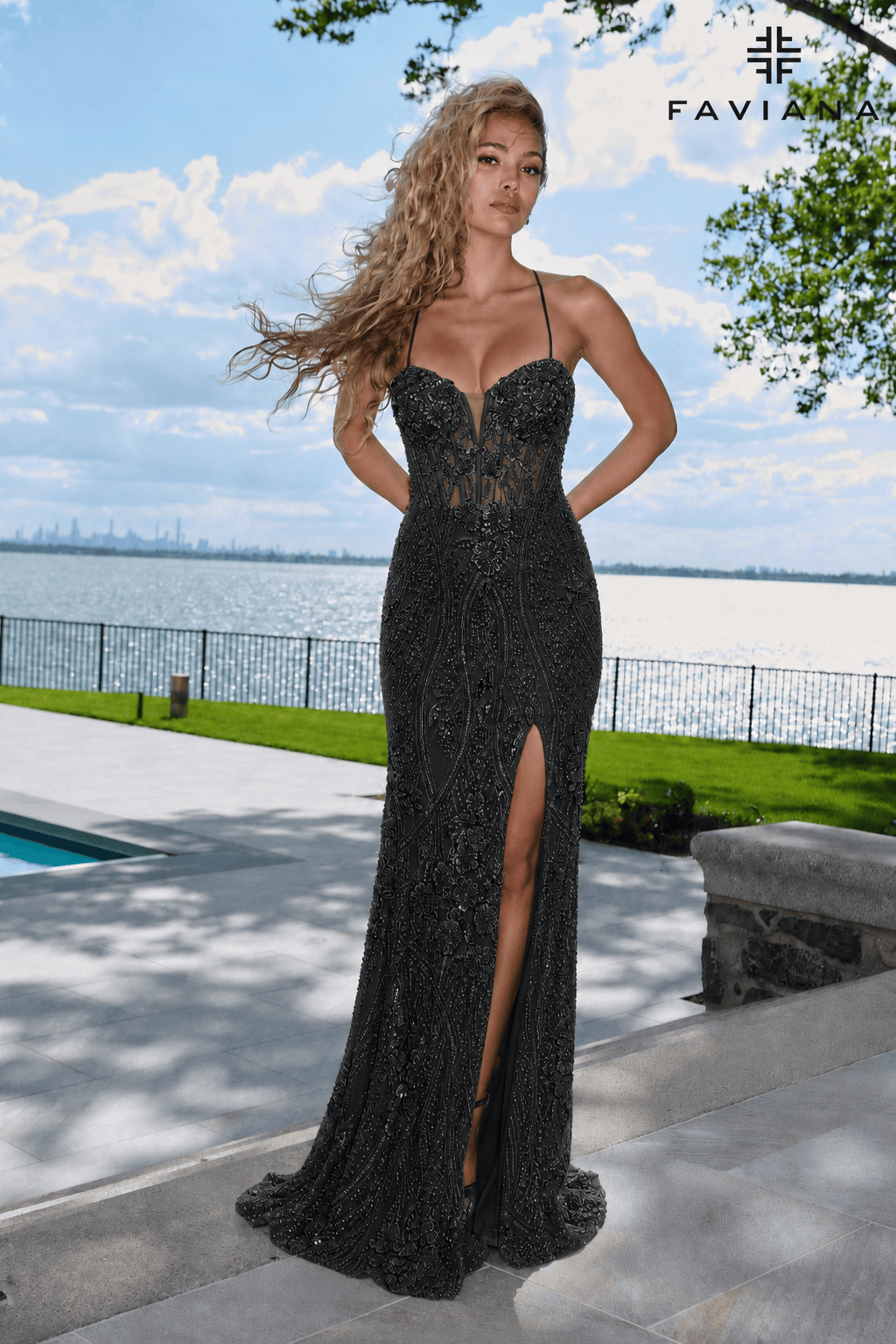 Sweetheart Beaded Corset Dress With Lace-Up Back And Leg Slit | 11683