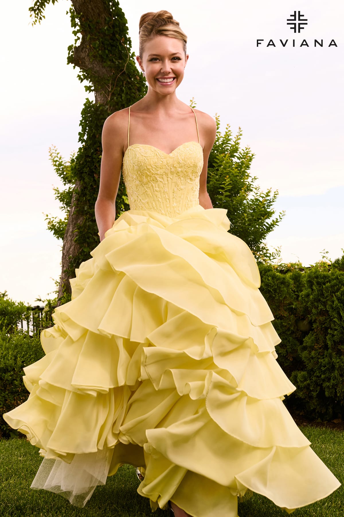 Sweetheart Lace Corset Chiffon Gown With Tiered Skirt | 11665