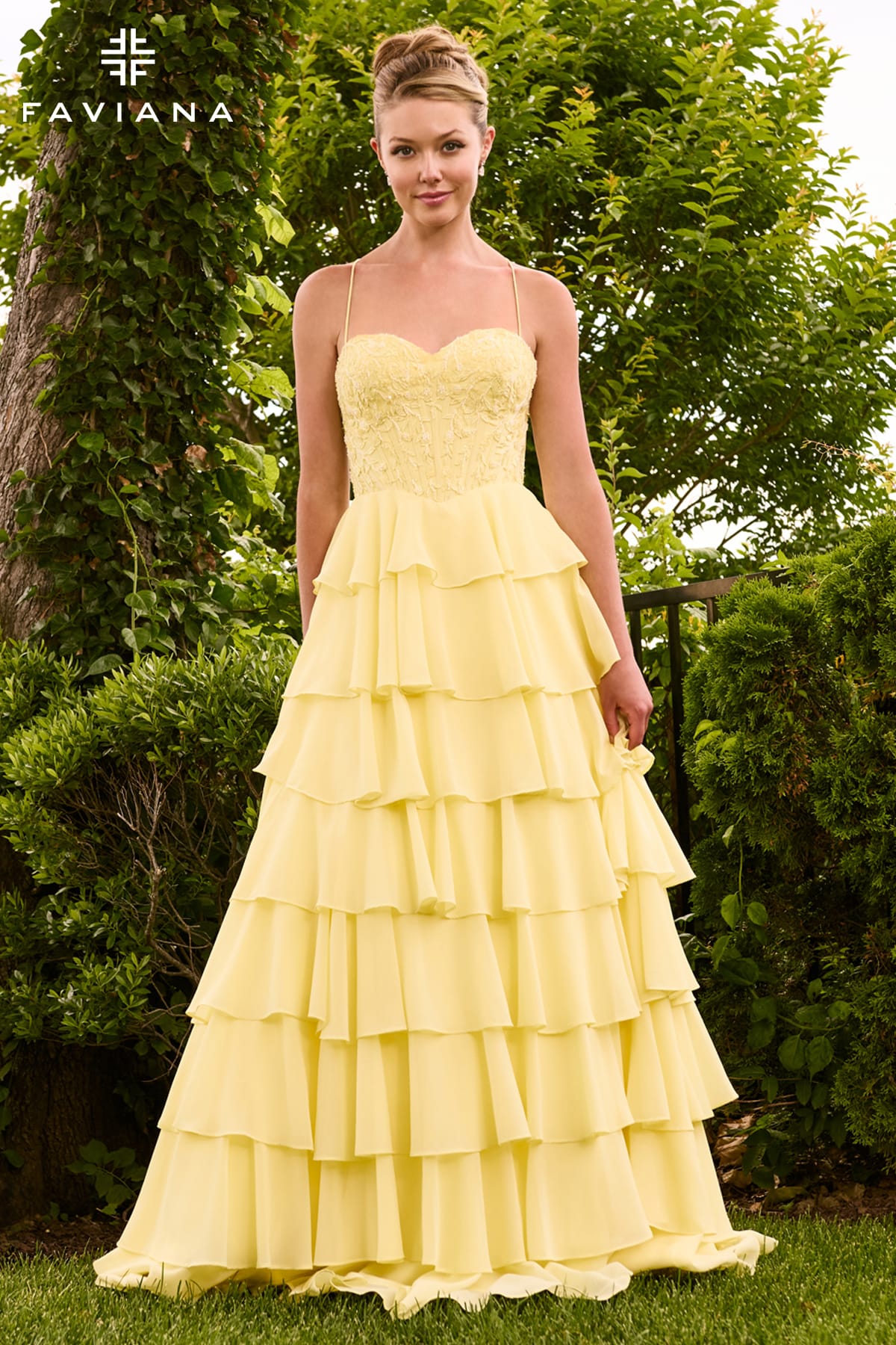 Sweetheart Lace Corset Chiffon Gown With Tiered Skirt | 11665