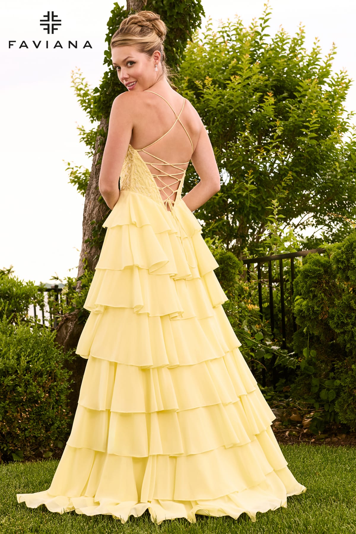Sweetheart Lace Corset Chiffon Gown With Tiered Skirt | 11665