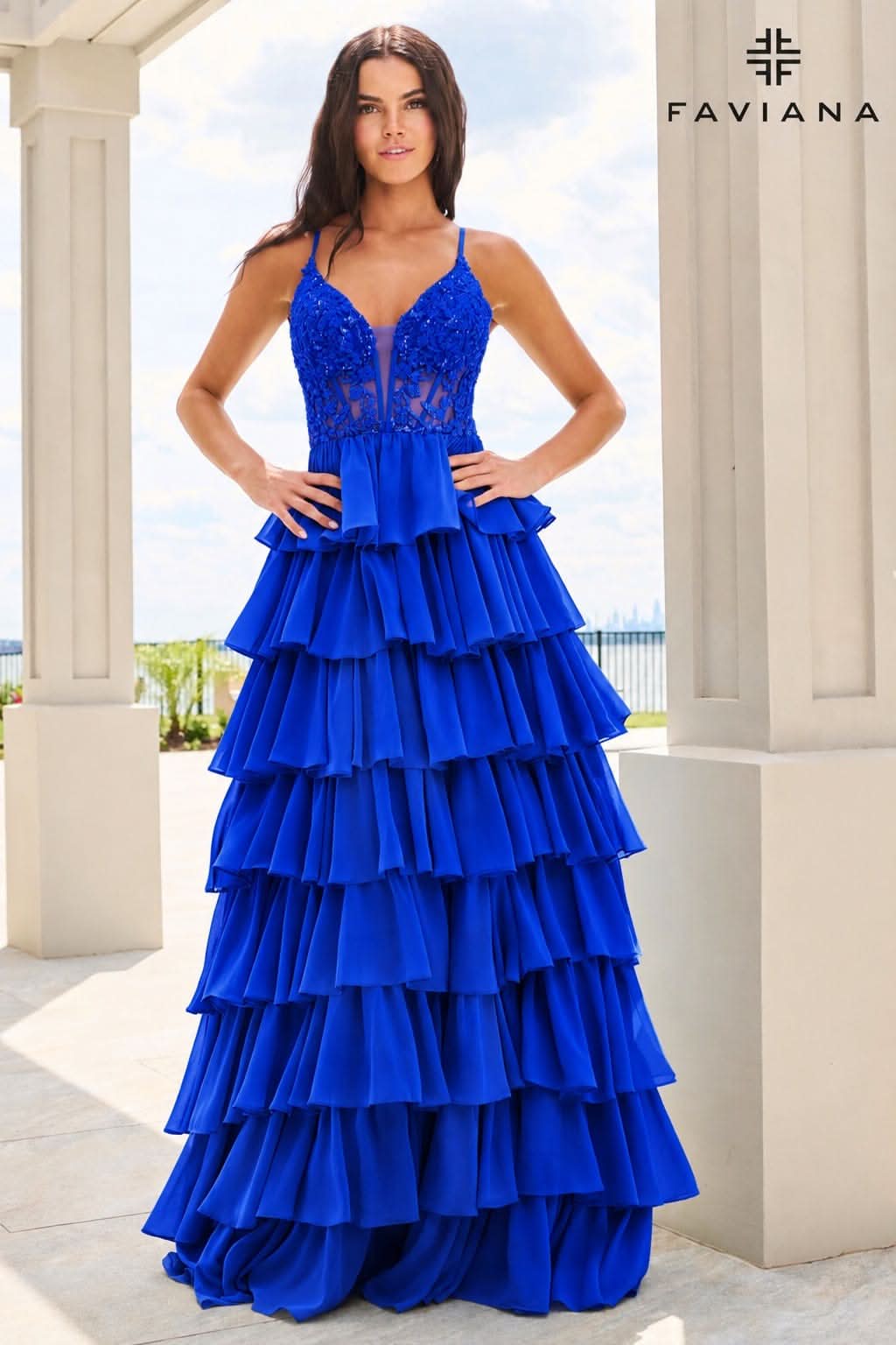 Royal Tiered Chiffon Gown With Beaded Lace Corset | 11603