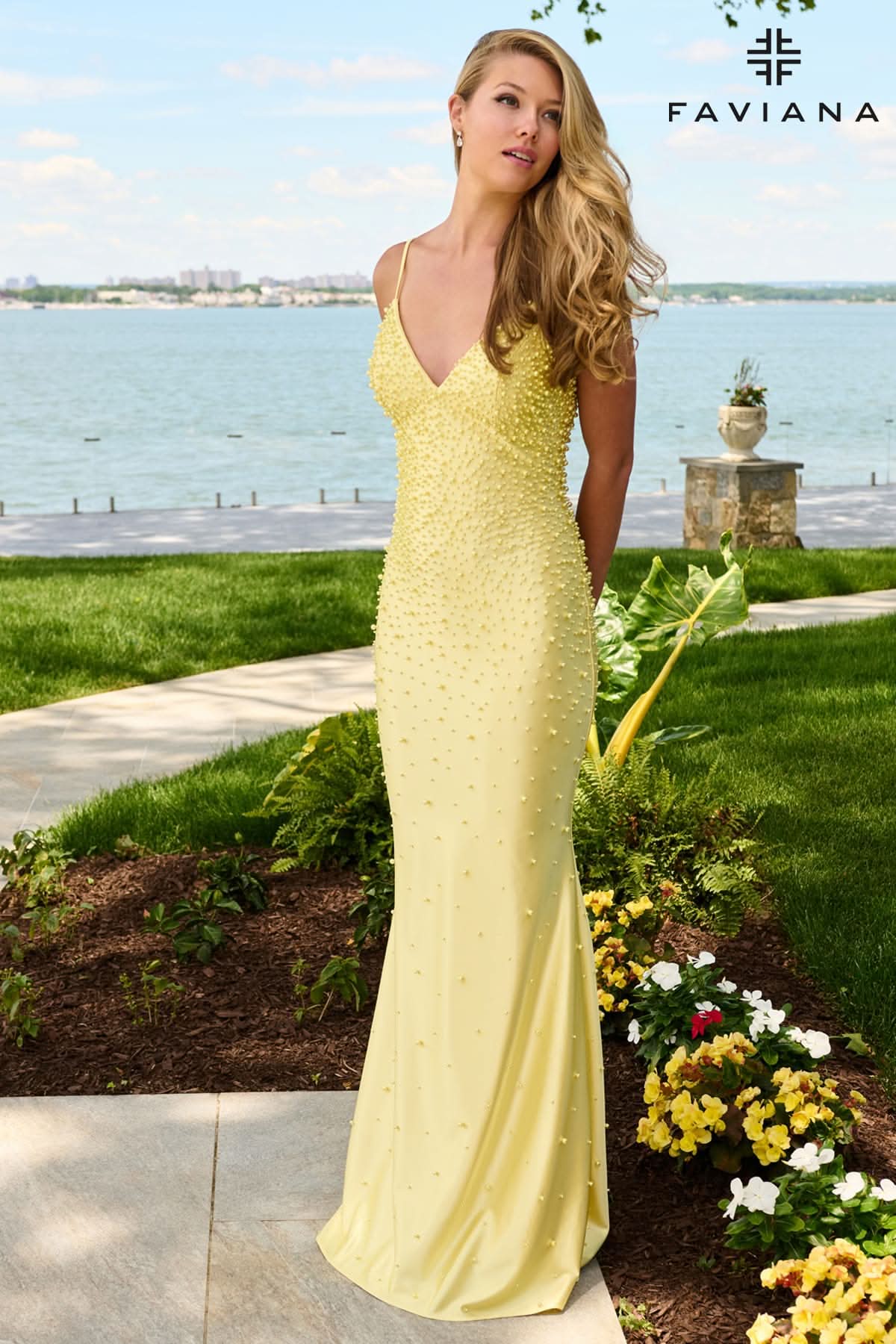 V-Neck And Deep V-Back Long Prom Dress With Pearls | 11611