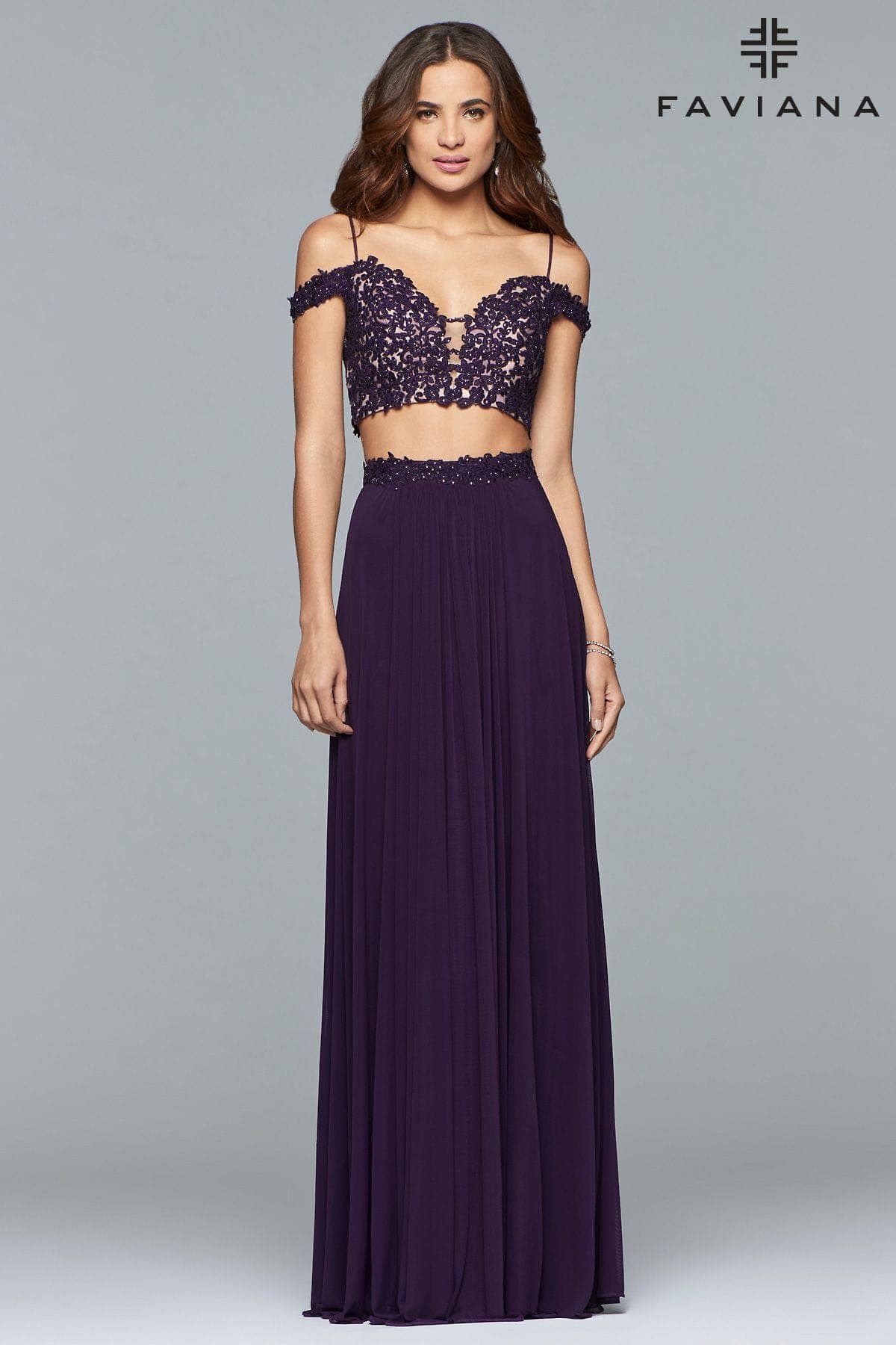 Two Piece Long Dress With Off The Shoulder Top | Faviana Two Piece Long Dress With Off The Shoulder Top | Faviana