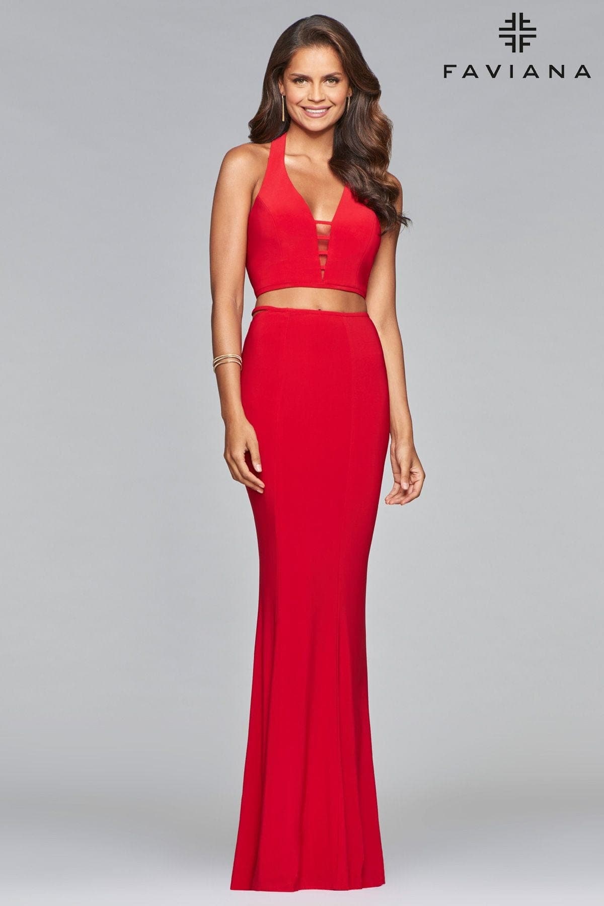 Two-Piece Long Jersey V-Neck Dress With Strappy Cut Out Back