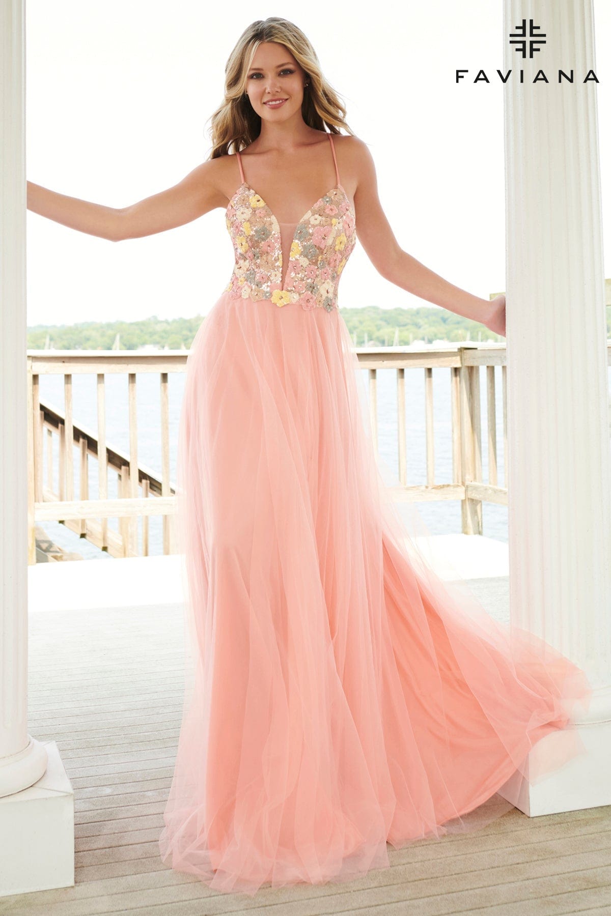 Beaded Prom Dress with Tulle Organza Overskirt - Promfy