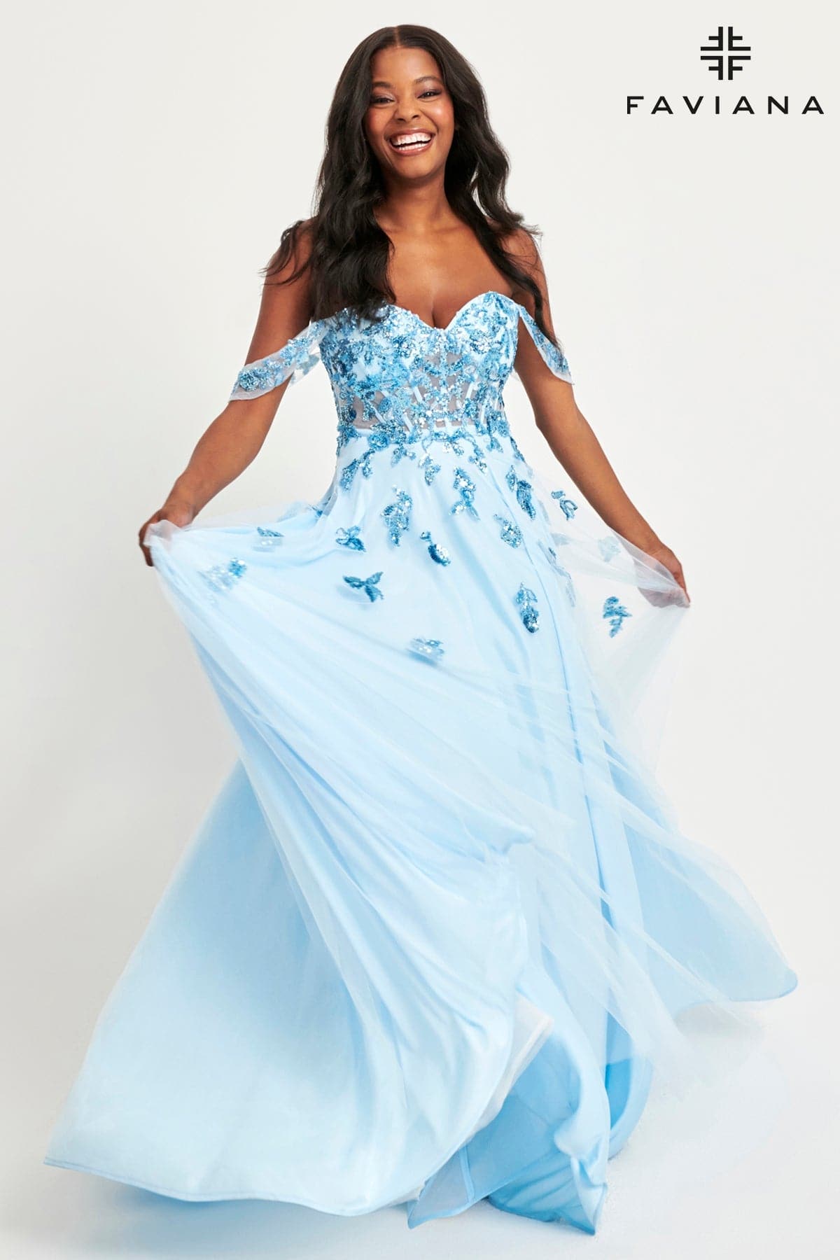 Off-Shoulder Prom Ball Gown with Corset Back