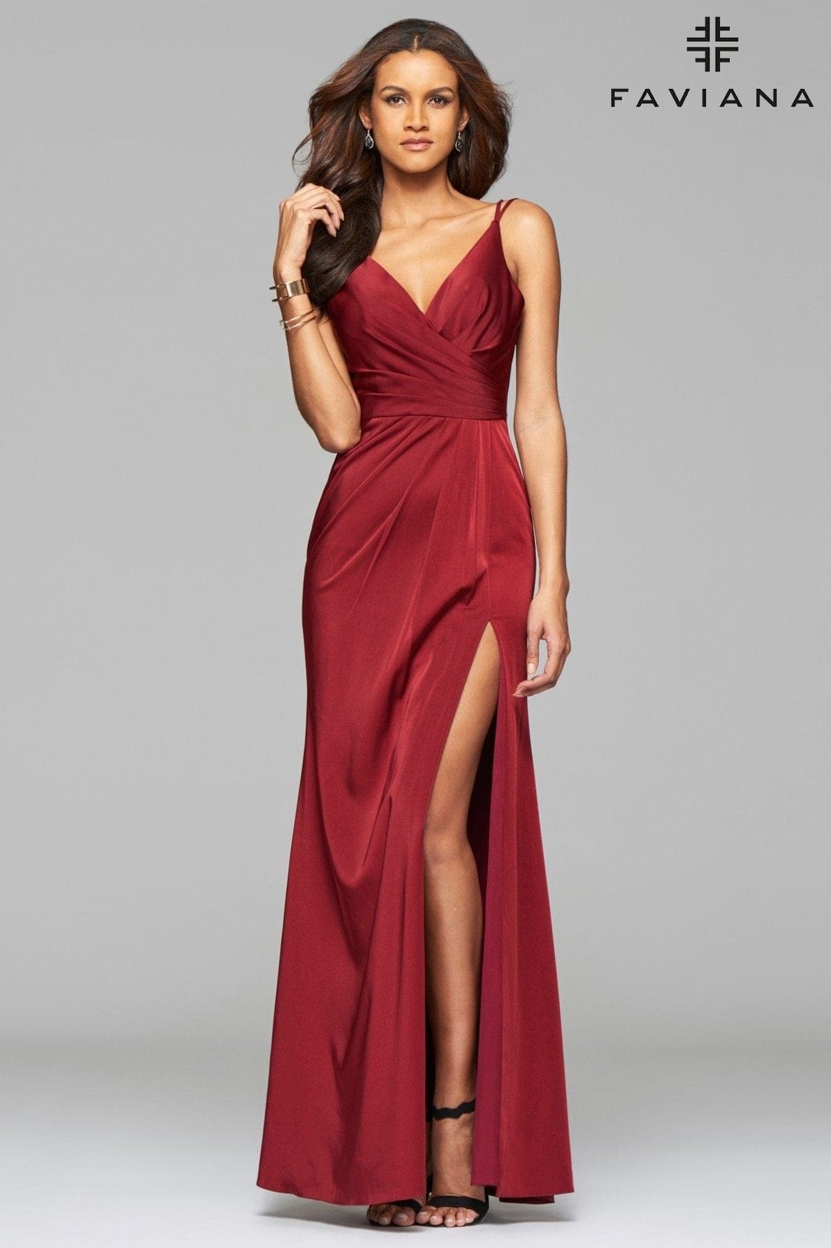 V Neck Long Dress With Wrap Front And Leg Slit