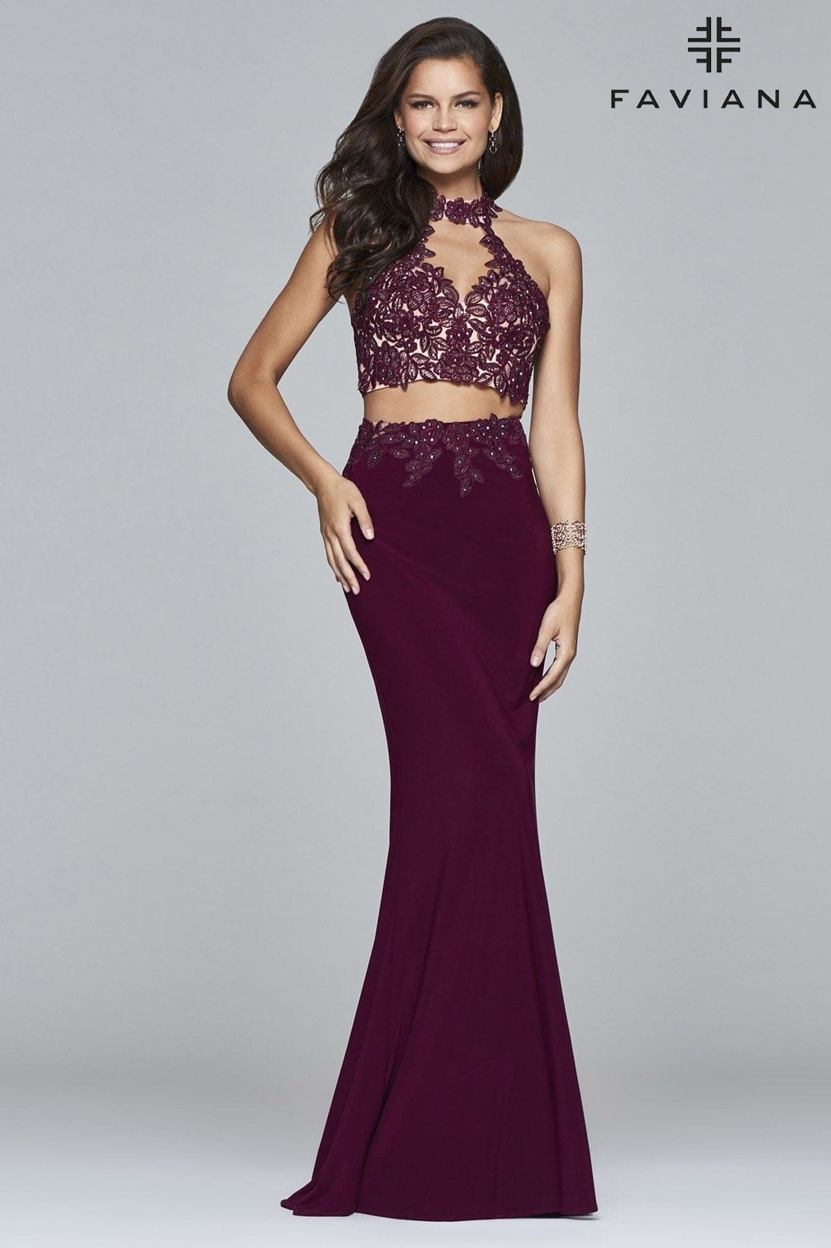 J225019 Glamorous Lace Flare Gown with Venice Lace Cape Top