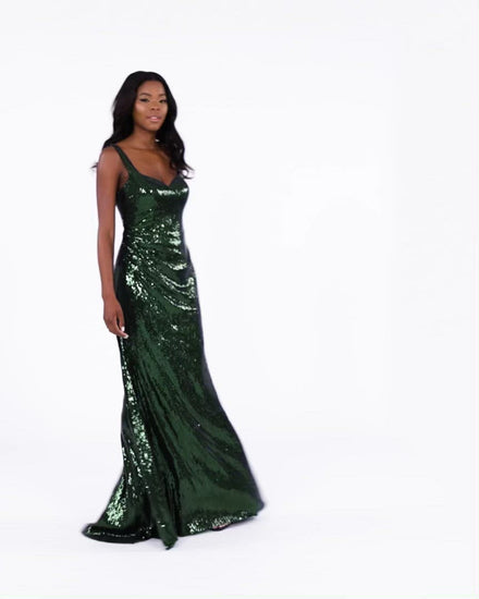 Emerald Green Long Sequin Prom Dress With Sweetheart Neckline