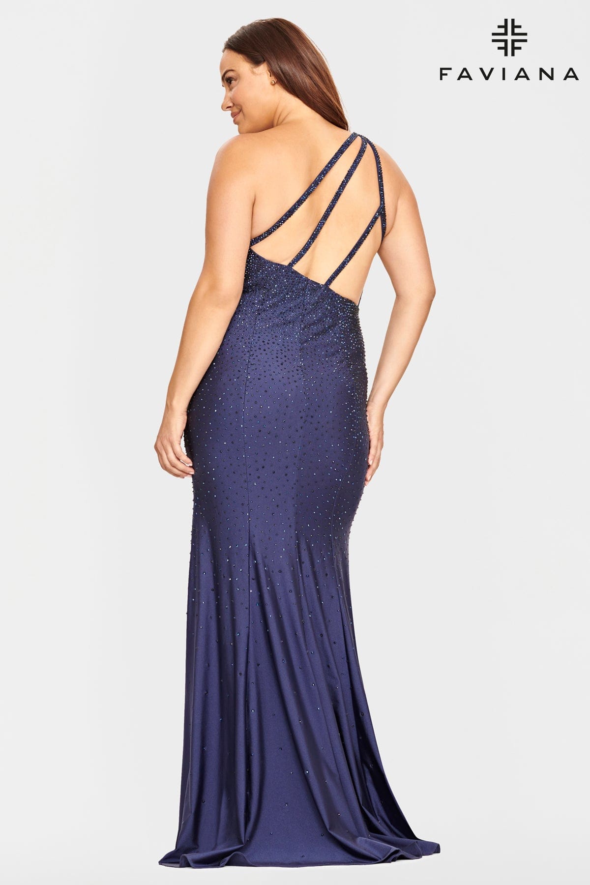 Plus Size One Shoulder Prom Dress With Strappy Back And Beading