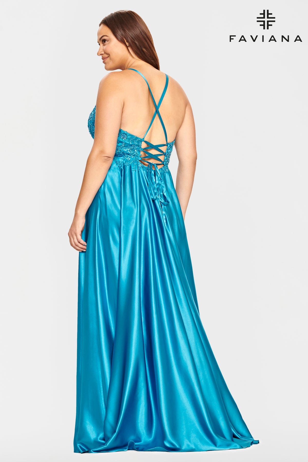 Plus Size V Neck Prom Dress With Flowy Skirt And Beaded Bodice