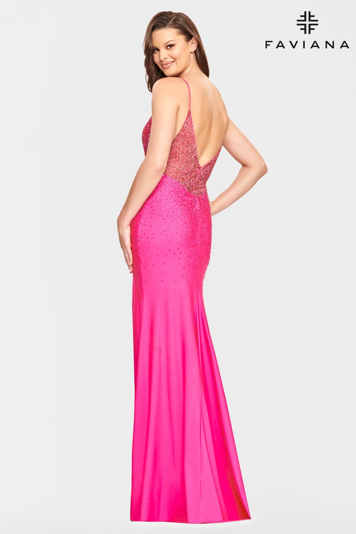 Tight Long Beaded Prom Dress With Deep V Neck And Mesh Side Panels
