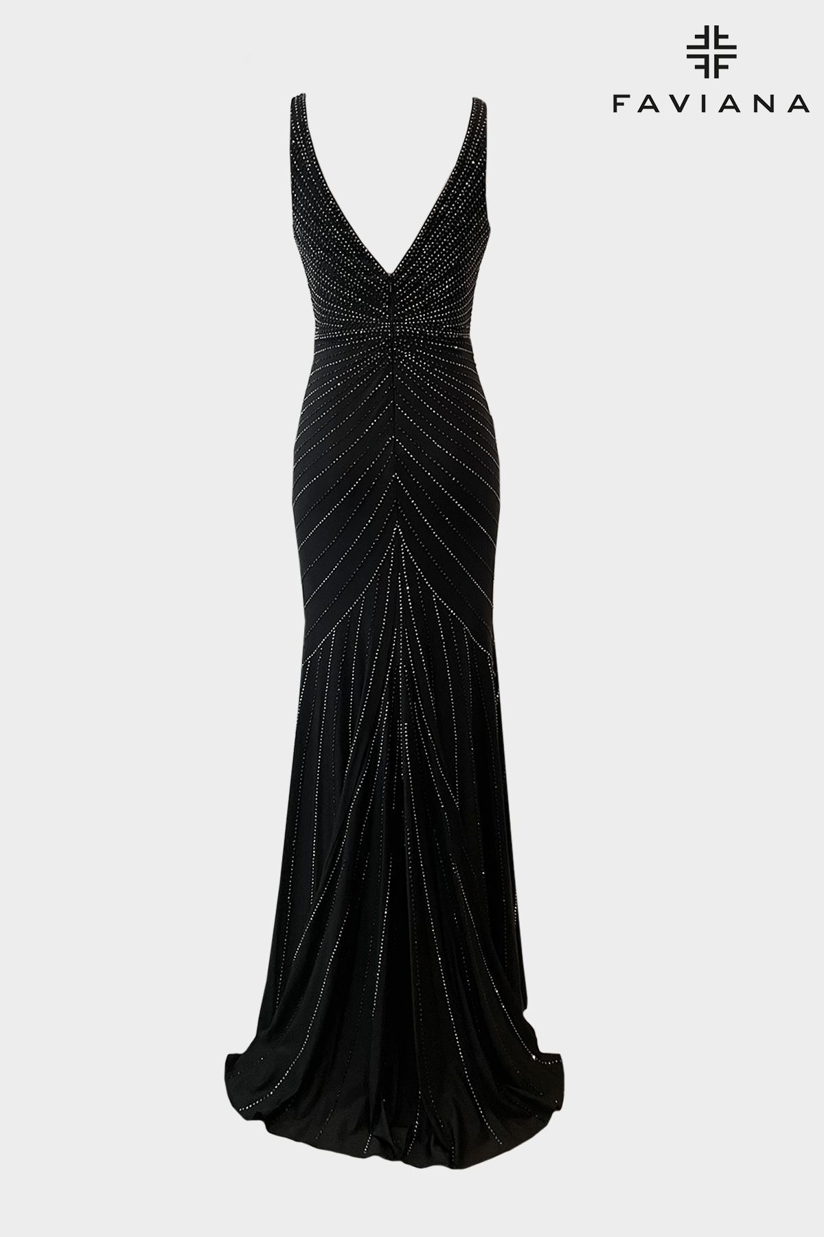 Long V Neck Dress With V Neckline And Linear Beaded Pattern