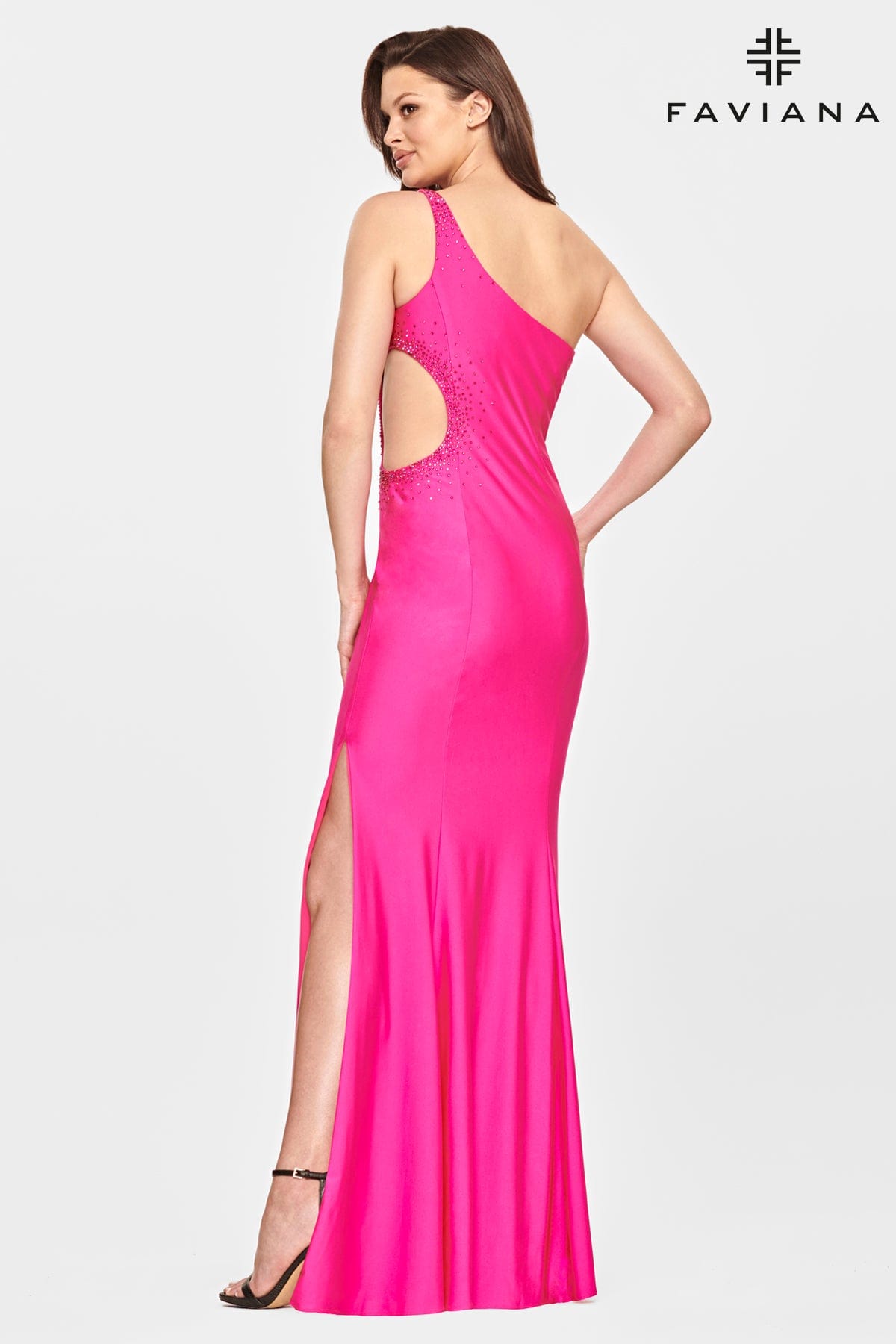 Tight One Shoulder Long Dress With Beaded Detail And Side Cut Out