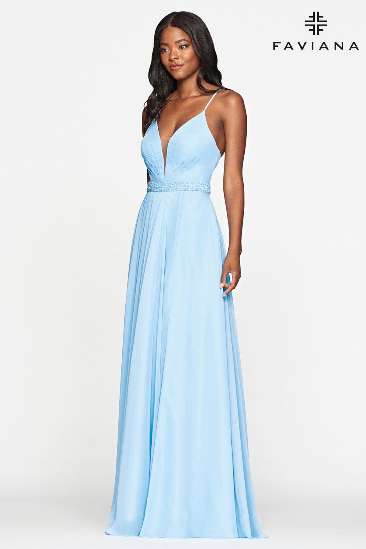Chiffon Long Prom Dress With Pockets And Flowy Skirt | Faviana Chiffon Long Prom Dress With Pockets And Flowy Skirt | Faviana