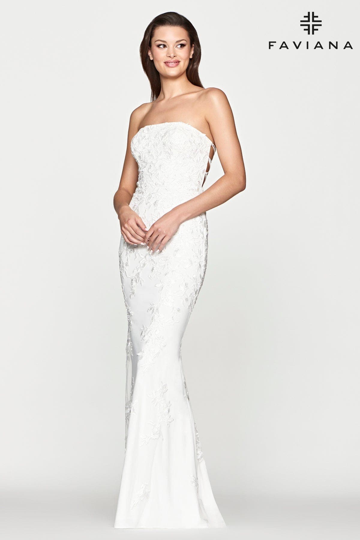 Straight Neckline Dress Strapless With Lace Fabric