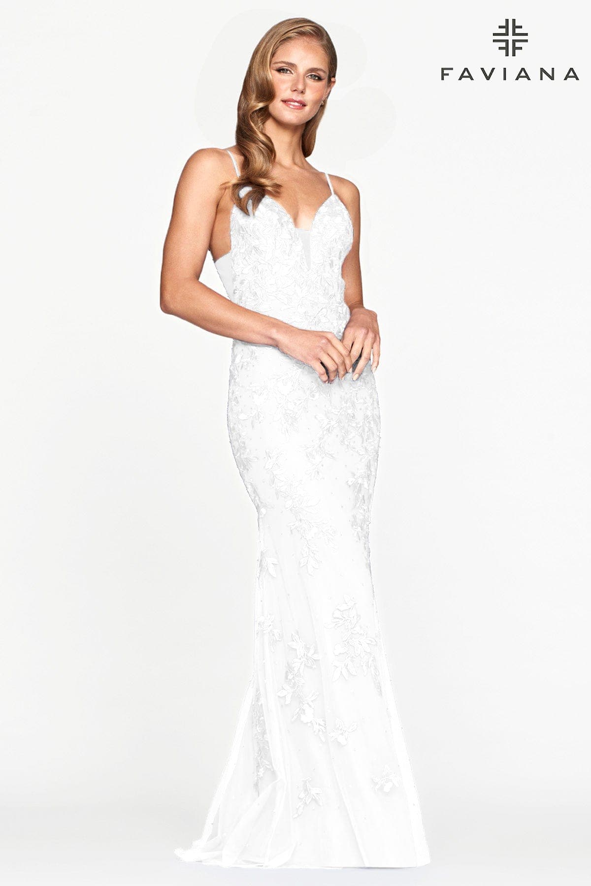 Lace Prom Dress With Deep V Neckline