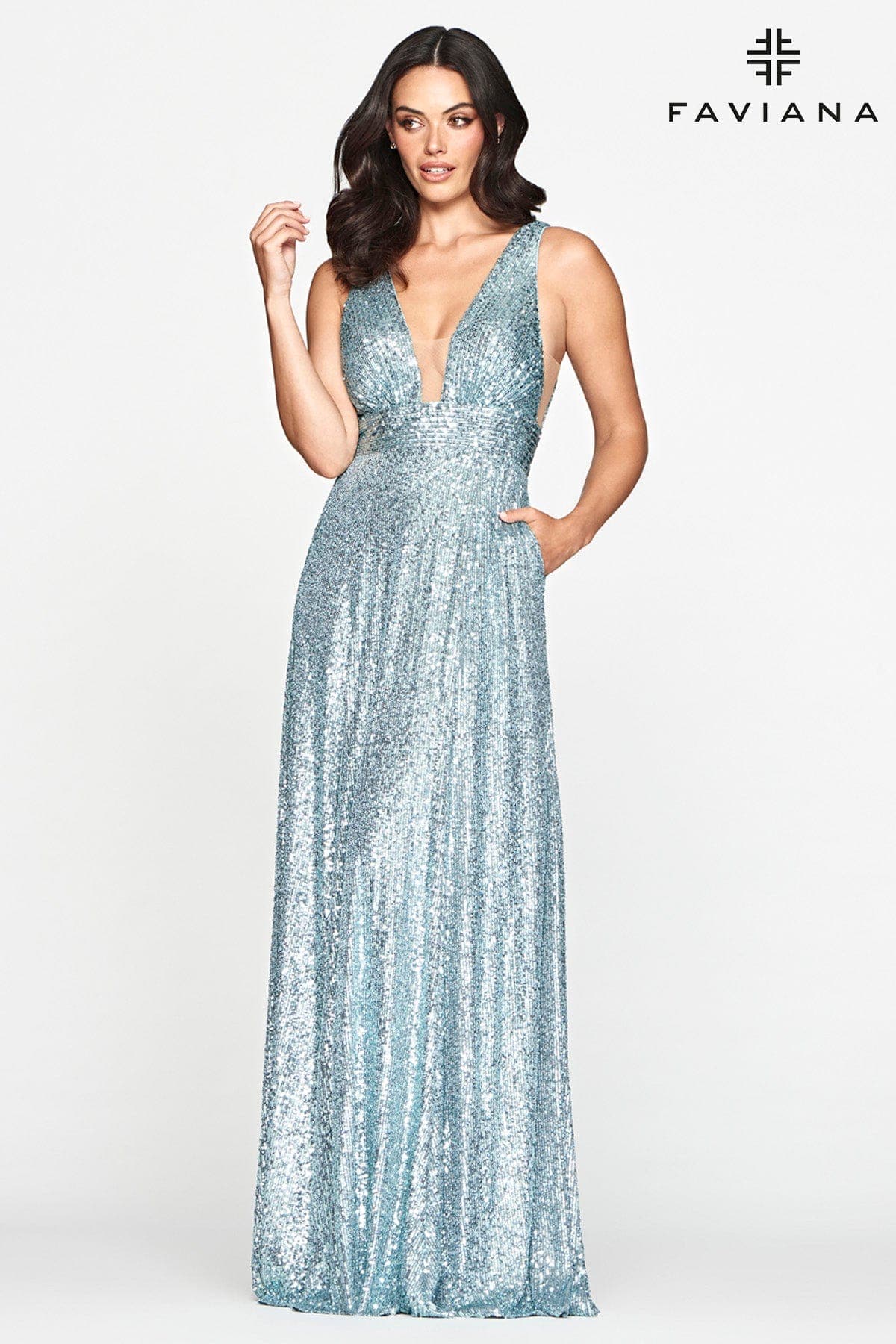 Long Sequin Prom Dress With Plunging Neckline