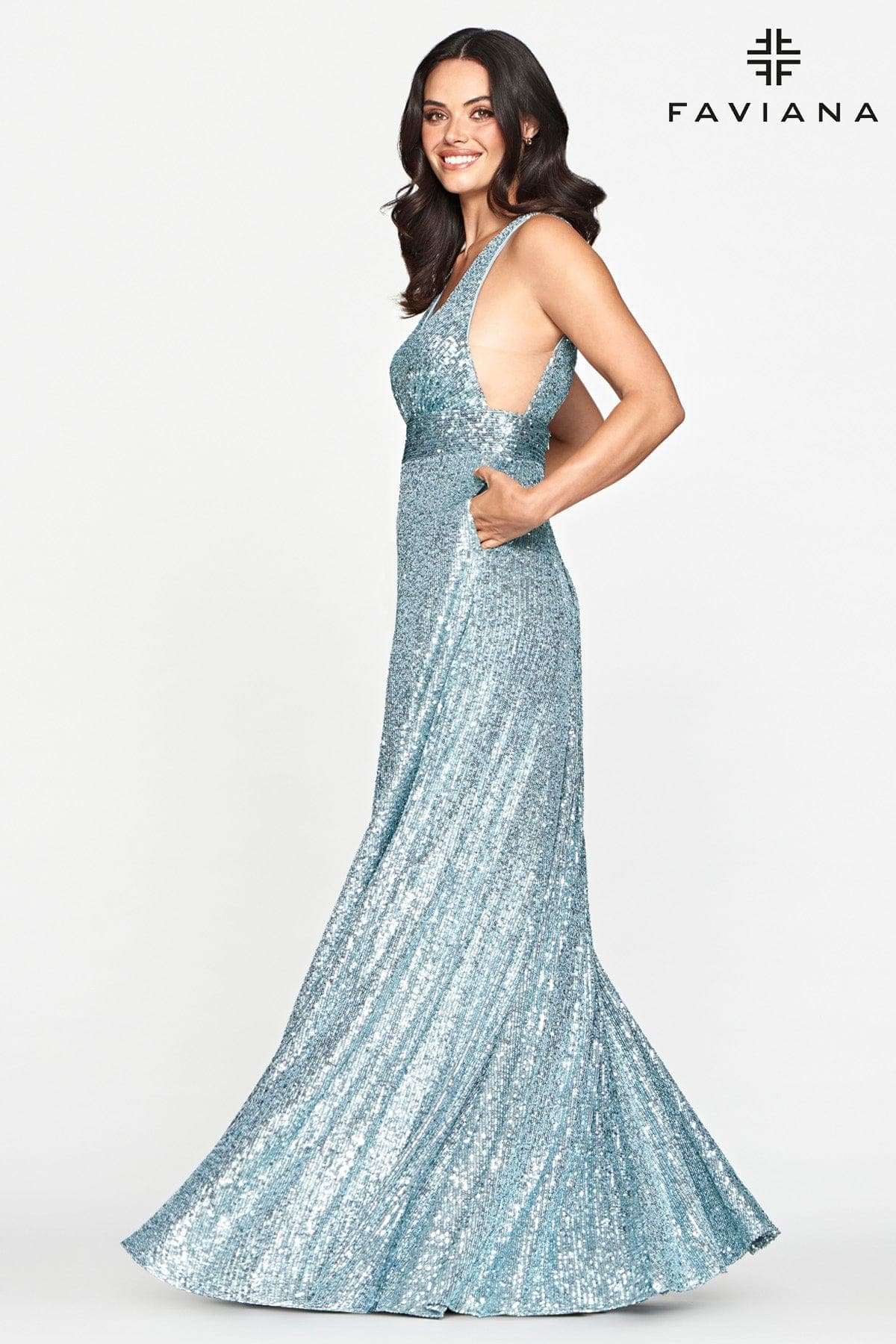 Long Sequin Prom Dress With Plunging Neckline