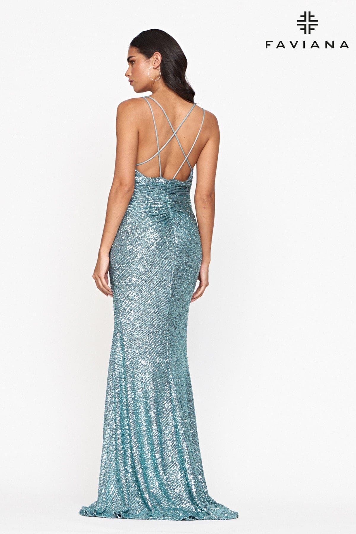Sequin Prom Dress With V Neck And Lace Up Back