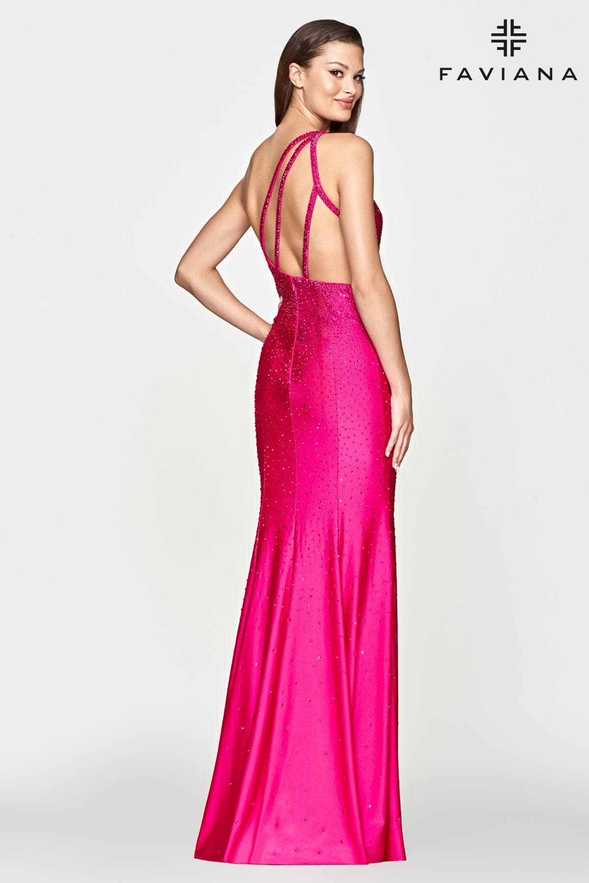 Beaded One Shoulder Long Dress With Strappy Back And Leg Slit