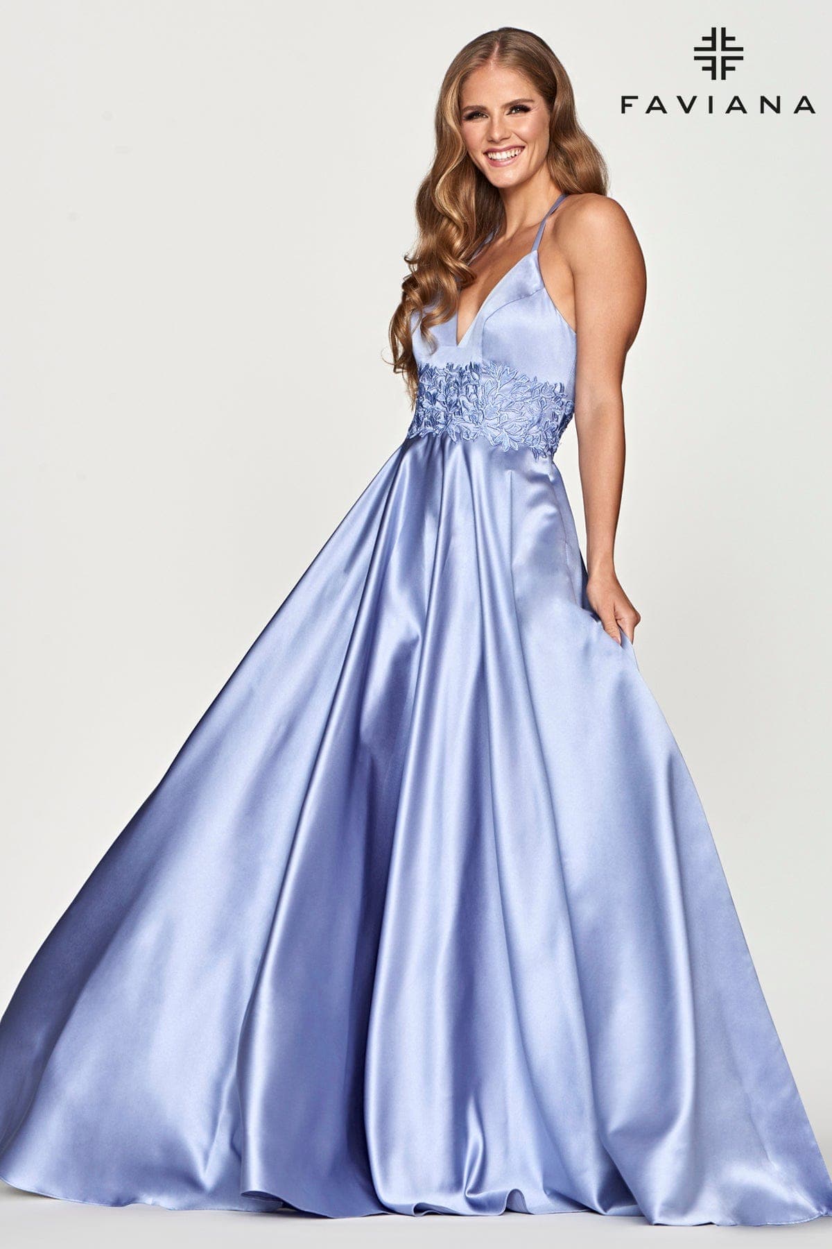 Satin Ball Gown With Lace Applique And Corset Back