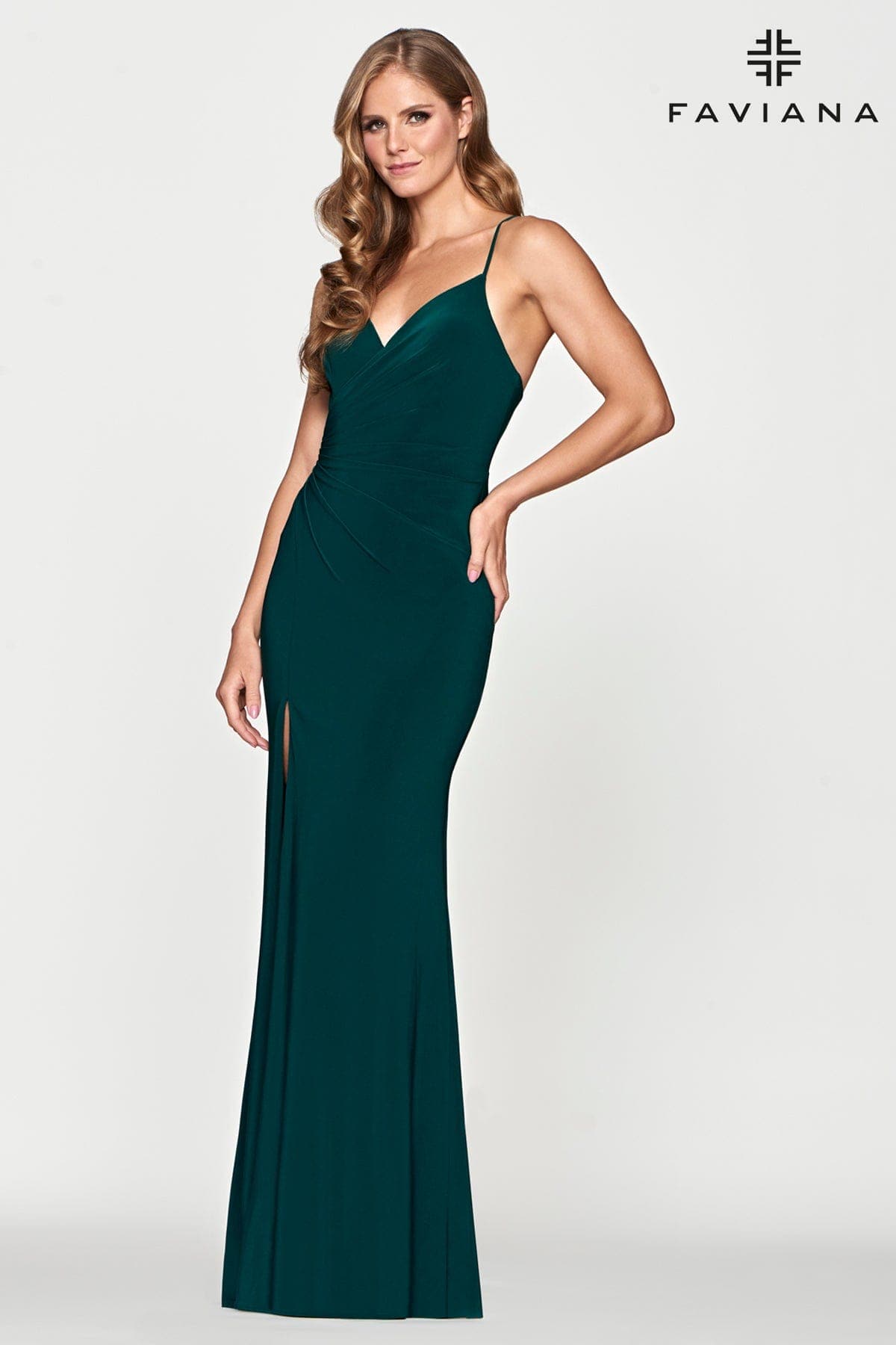 Jersey Prom Dress With Side Ruching And Leg Slit