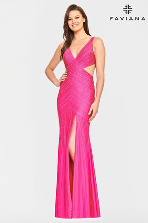 open lace back dress Corset-Back A-Line Long Satin Prom Dress by Faviana Navy / 0 main image 1
