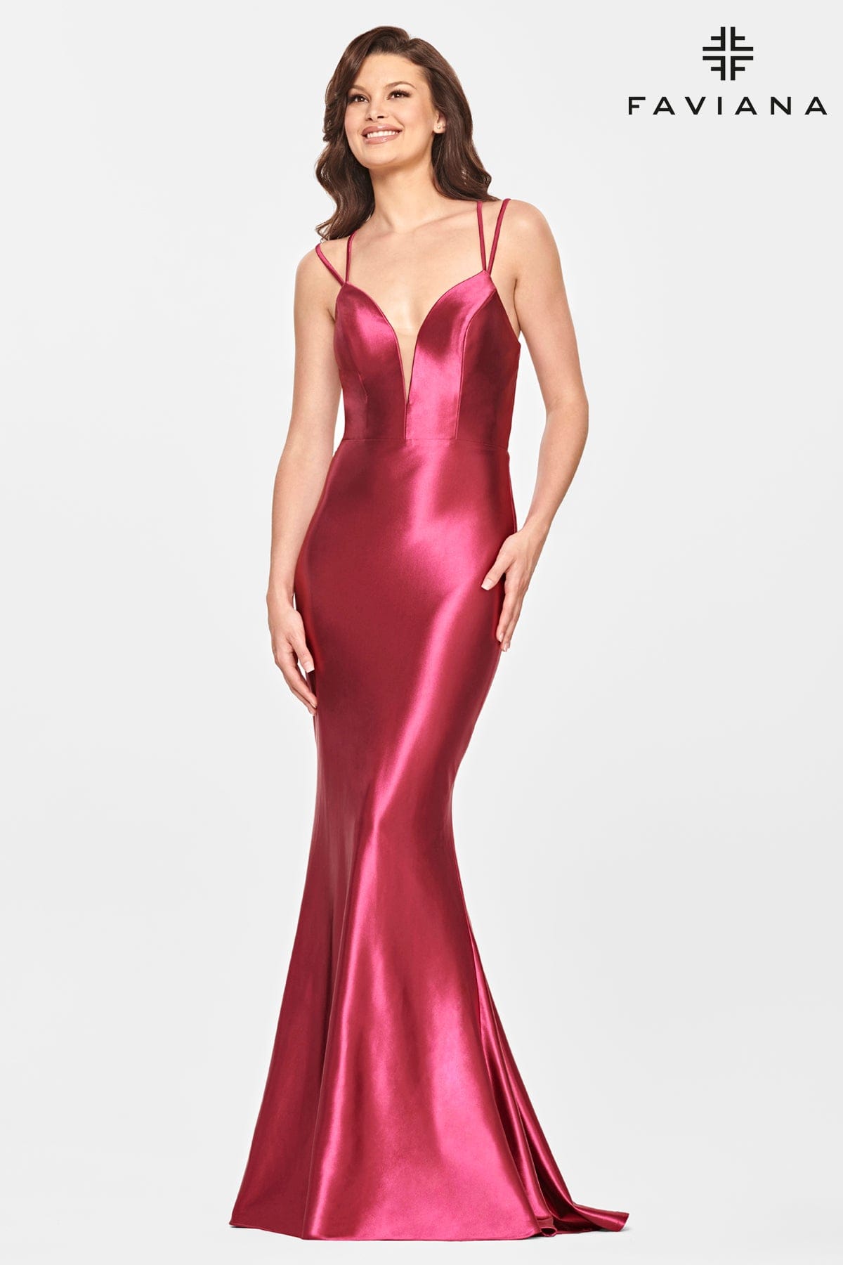 Stretch Satin Long Dress With Strappy Back Detail