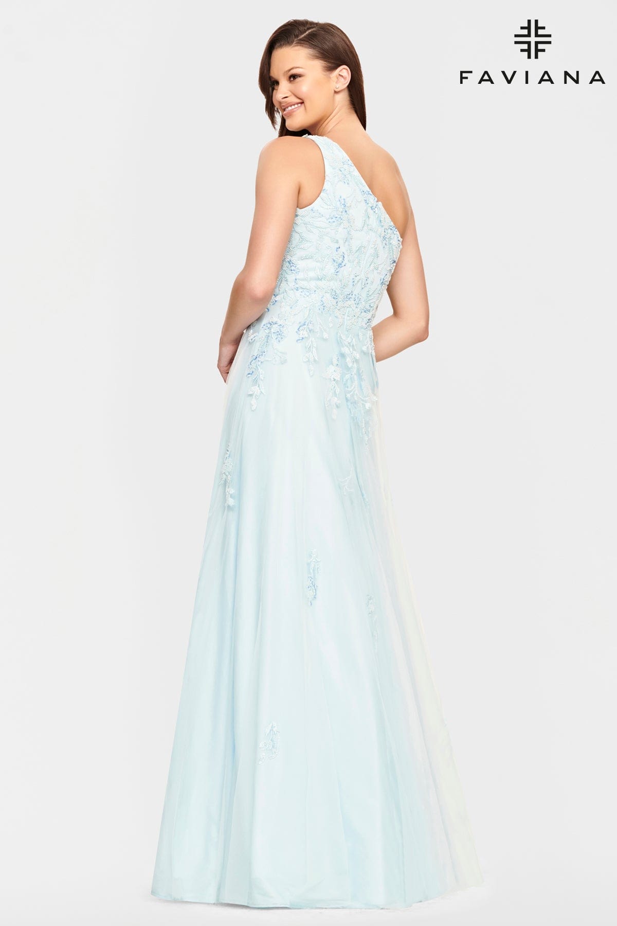 One Shoulder Ball Gown With Tulle And Beaded Applique