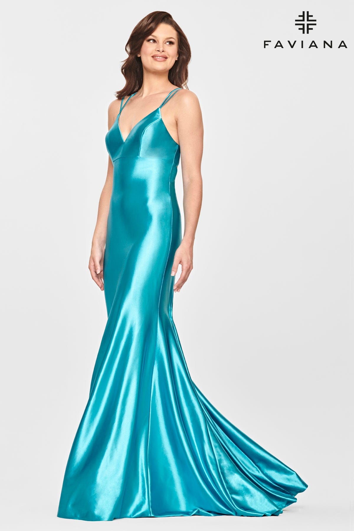 Mermaid Long Dress With Lace Up Back In Stretch Satin Fabric Mermaid Long Dress With Lace Up Back In Stretch Satin Fabric