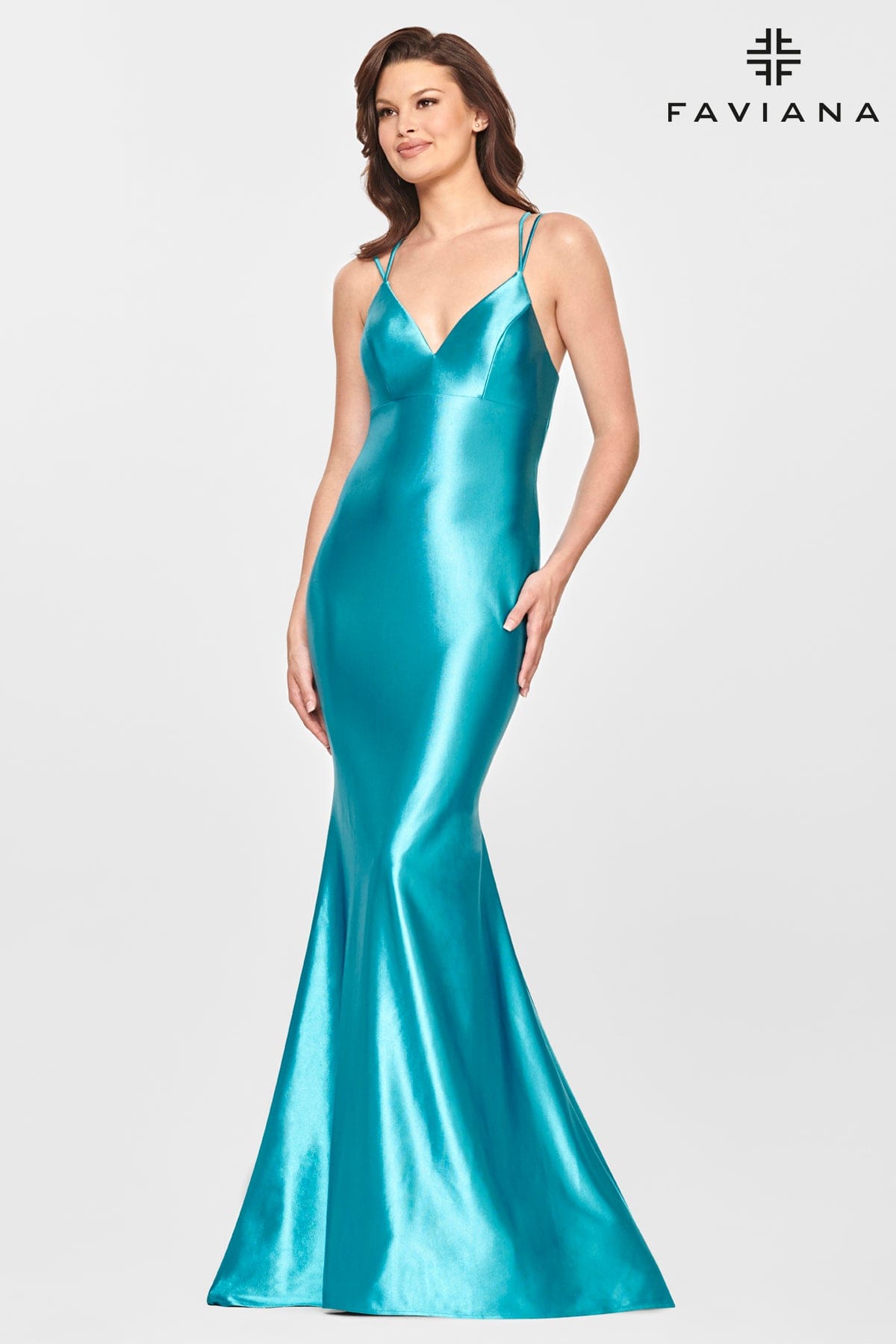 Mermaid Long Dress With Lace Up Back In Stretch Satin Fabric