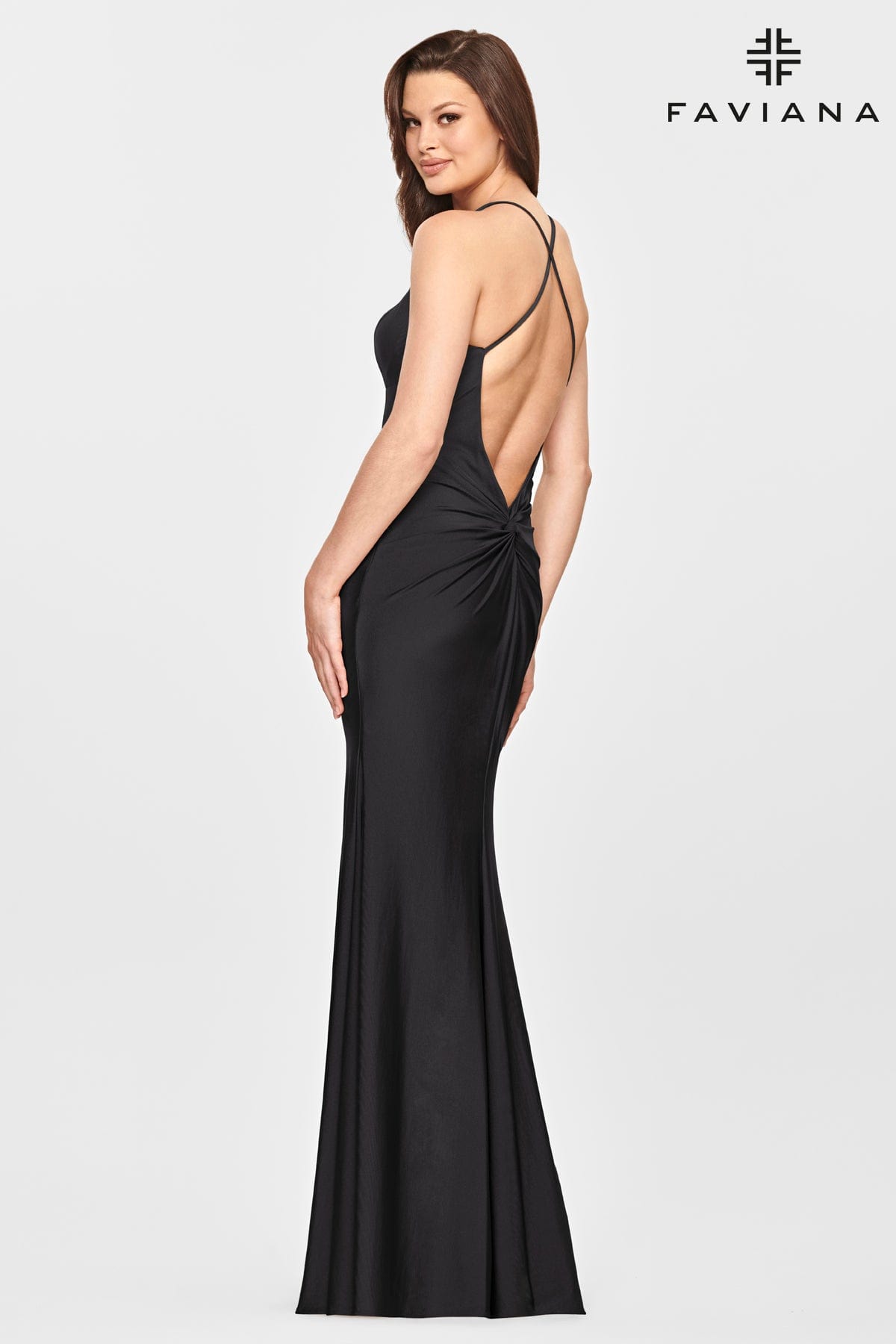 Scoop Neck Long Formal Dress With Ruching Detail On Lower Back