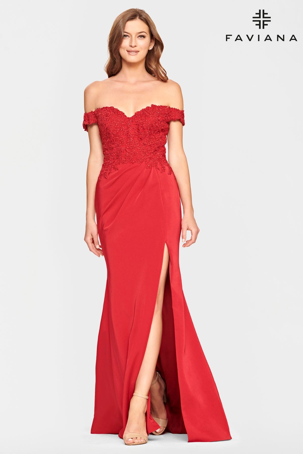 Long Strapless Dress With Lace Applique Bodice And Pleated Skirt In Extended Sizes