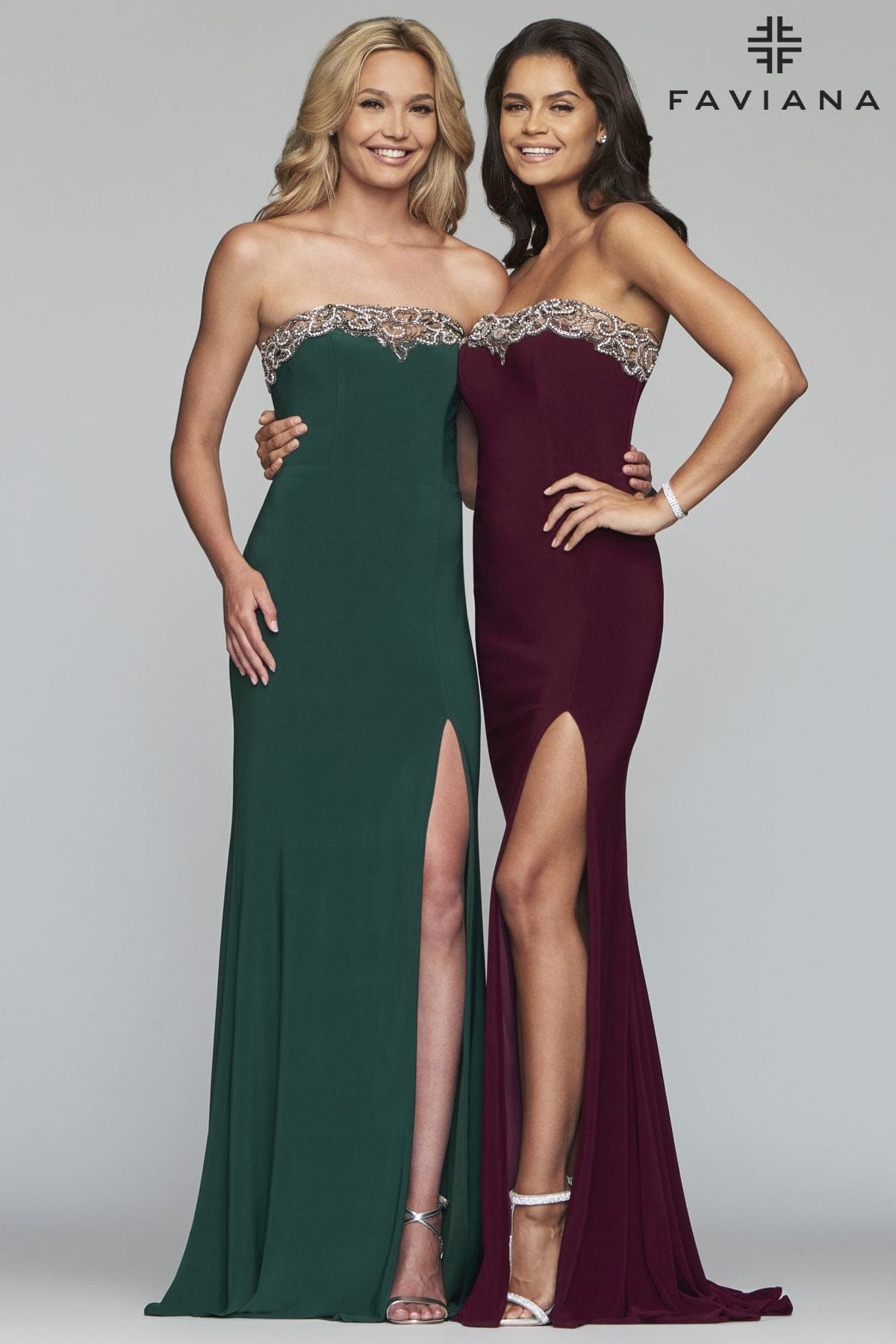 Long Jersey Dress Strapless With Neckline Embroidery