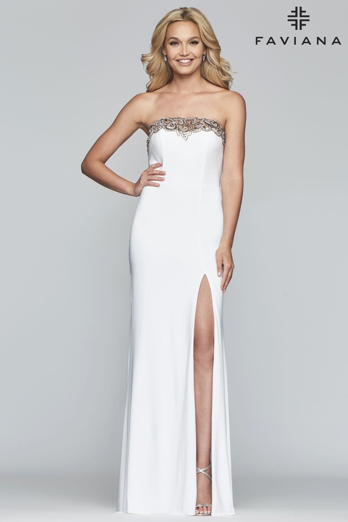 Long Jersey Dress Strapless With Neckline Embroidery