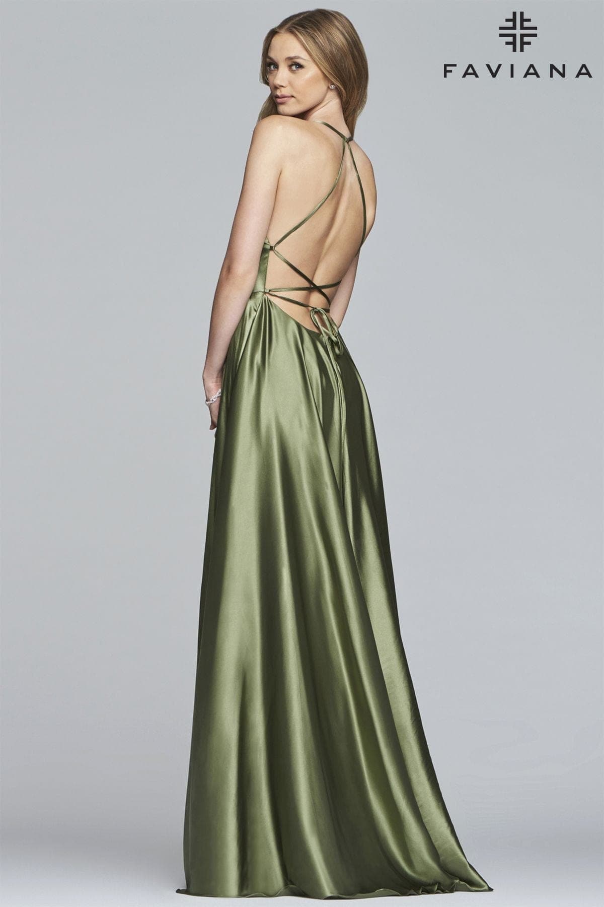 Charmeuse Halter Neck Long Dress With Scoop Neckline And Lace Up Back