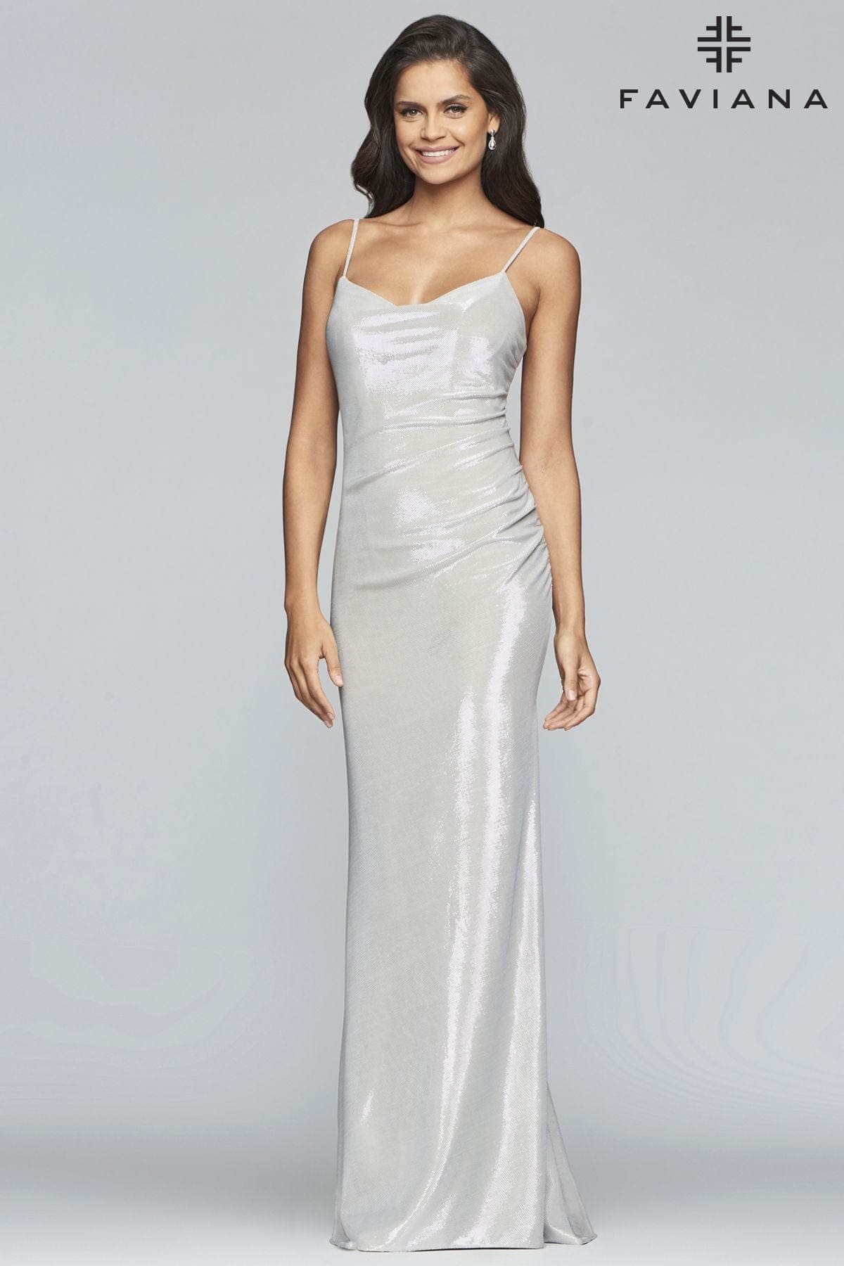 Metallic Jersey Dress With Cowl Neck