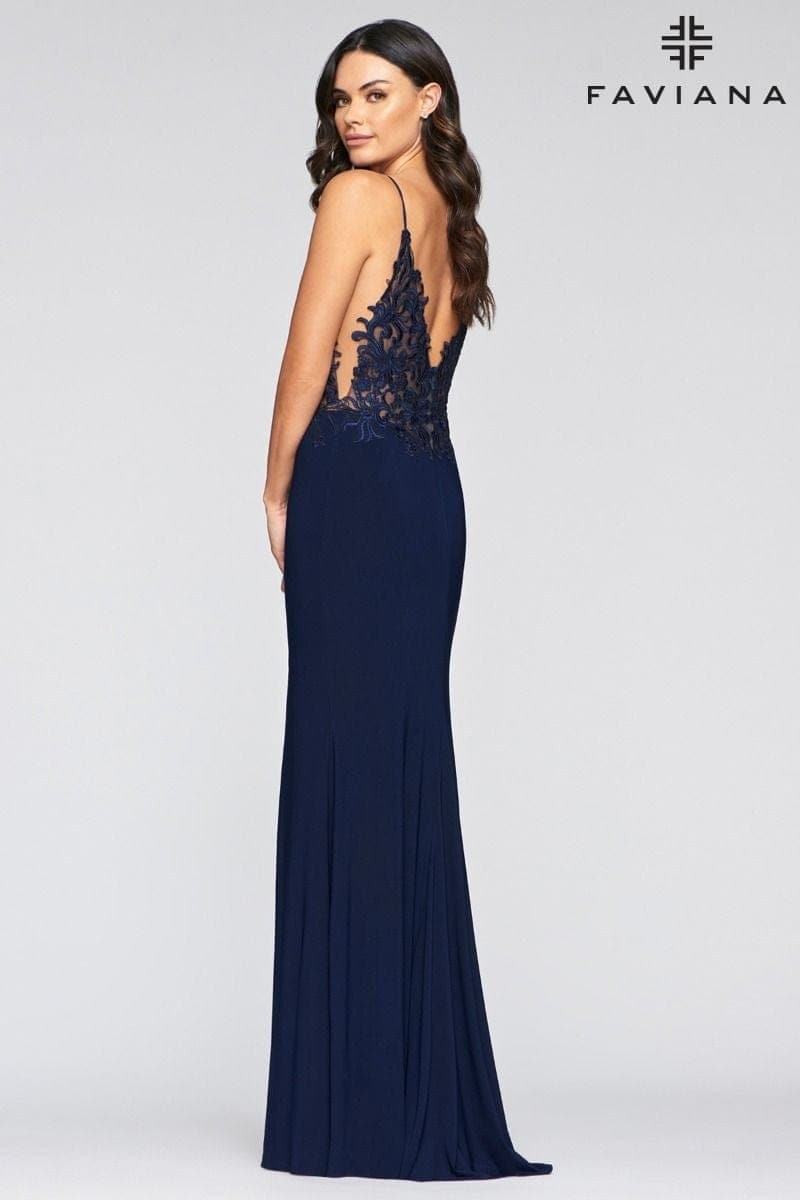 Faviana Navy Blue Lace Bodice Gown Size 4 US sale $358