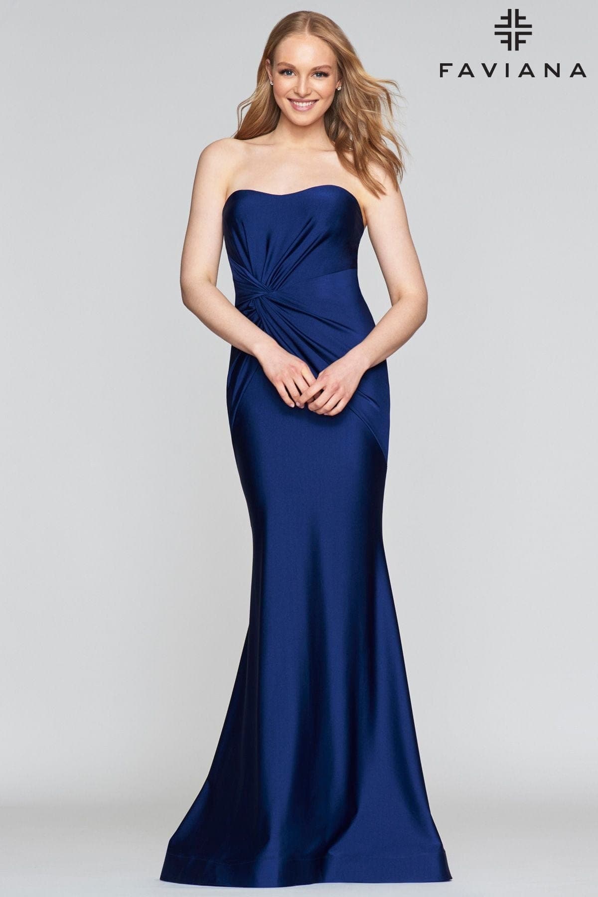 Strapless Tight Evening Gown With Twist Detail At Waist