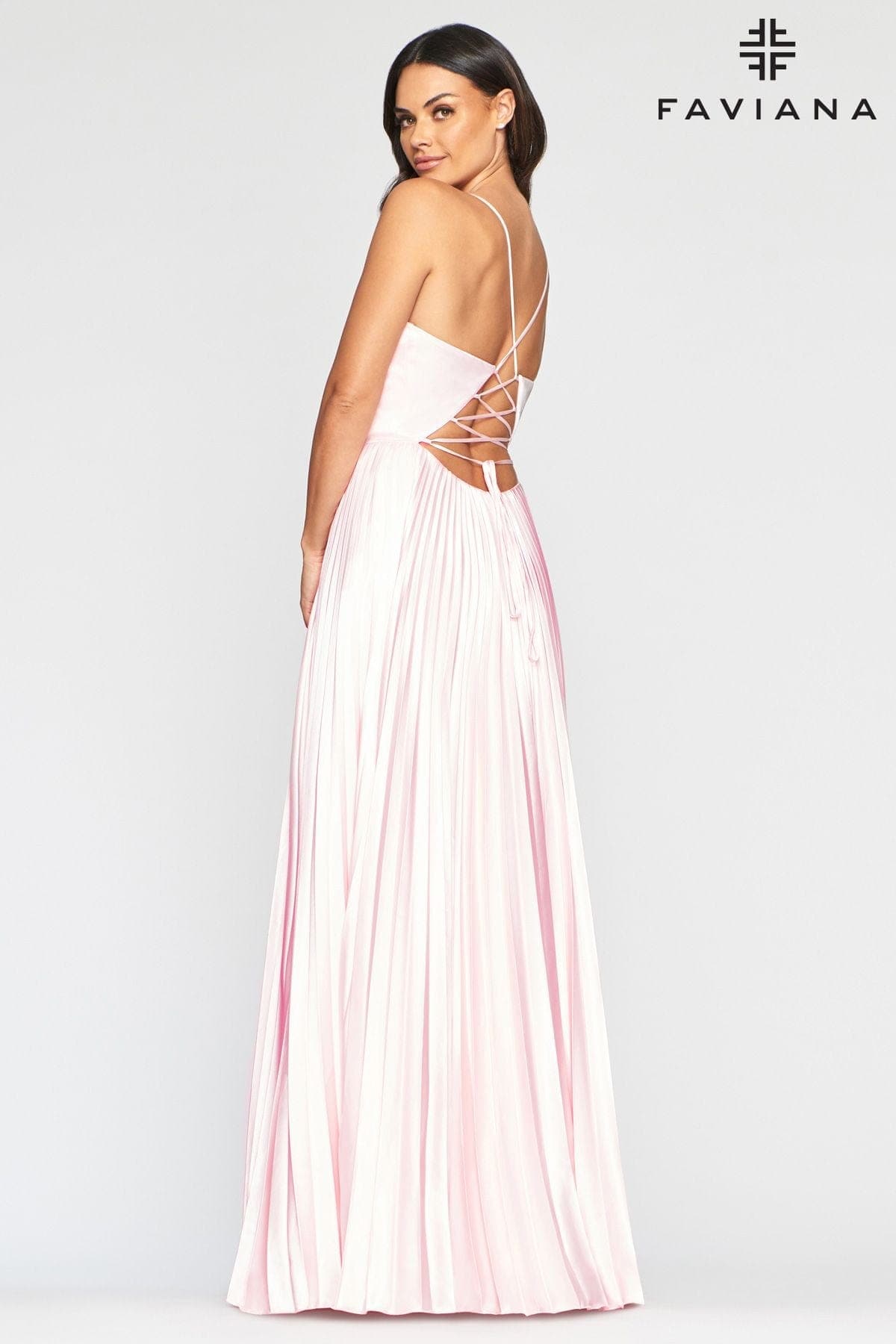 Long Charmeuse Prom Dress With Pleated Skirt And V Neckline