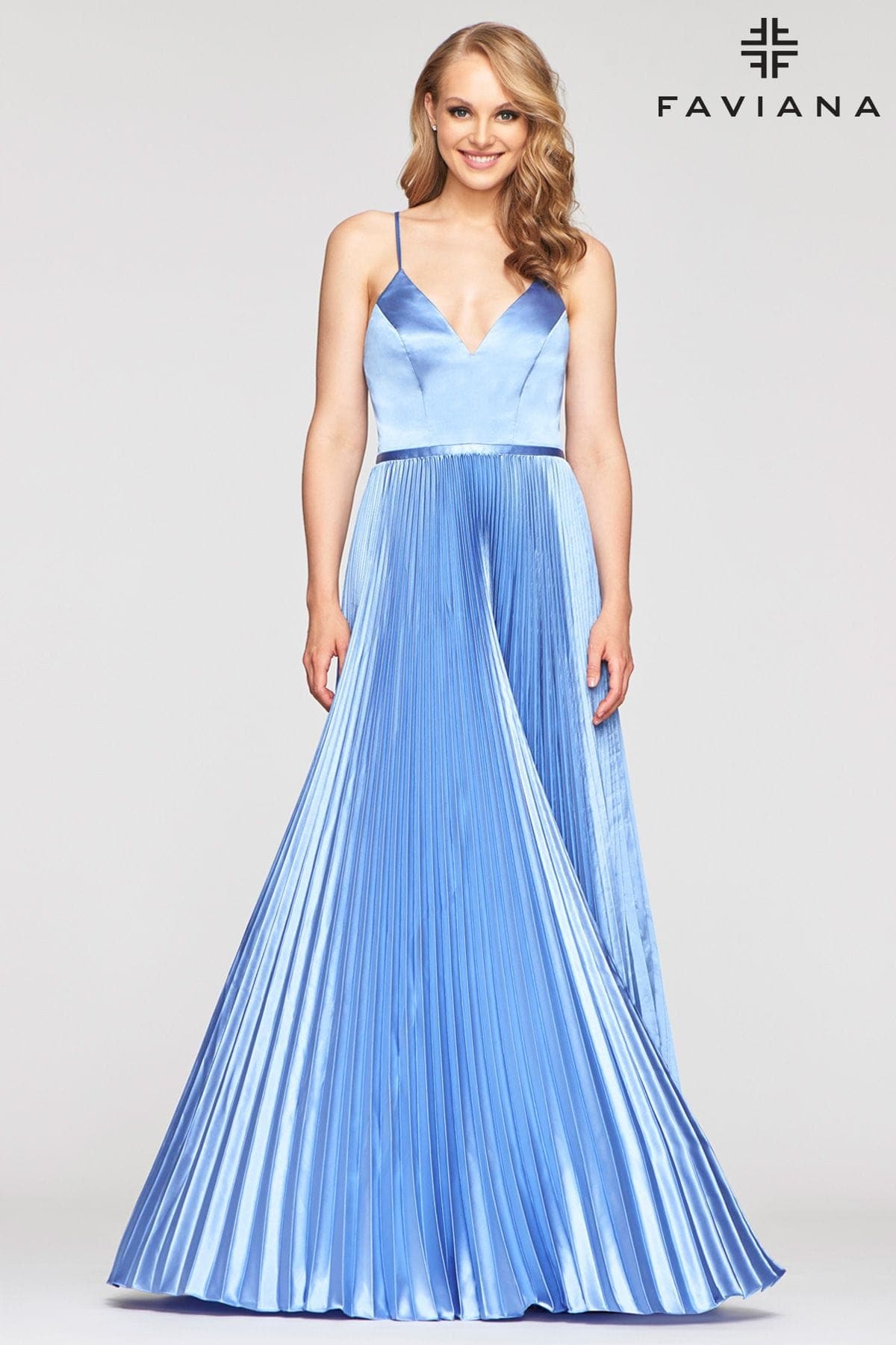 Long Charmeuse Prom Dress With Pleated Skirt And V Neckline | Faviana Long Charmeuse Prom Dress With Pleated Skirt And V Neckline | Faviana