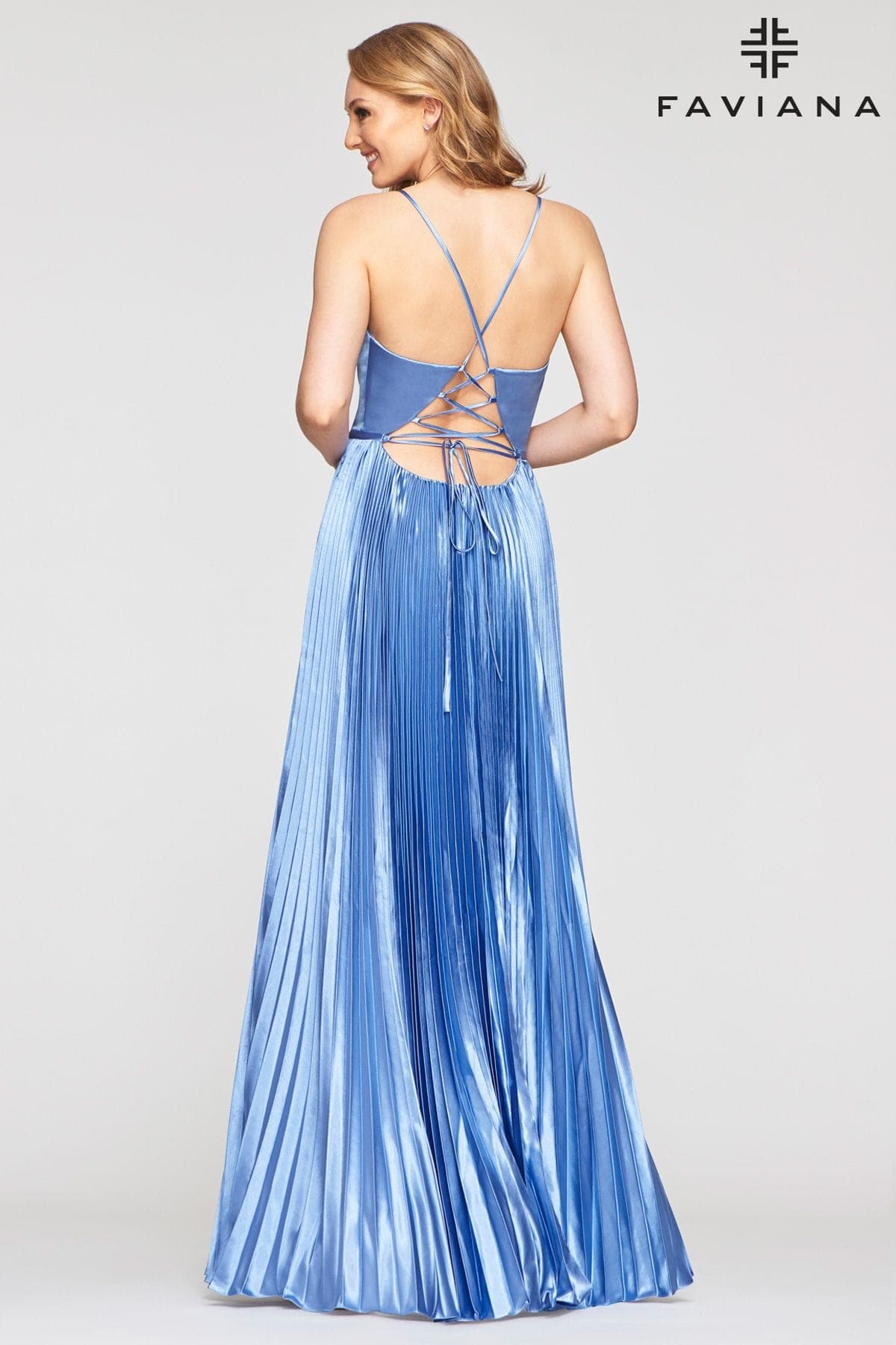Long Charmeuse Prom Dress With Pleated Skirt And V Neckline