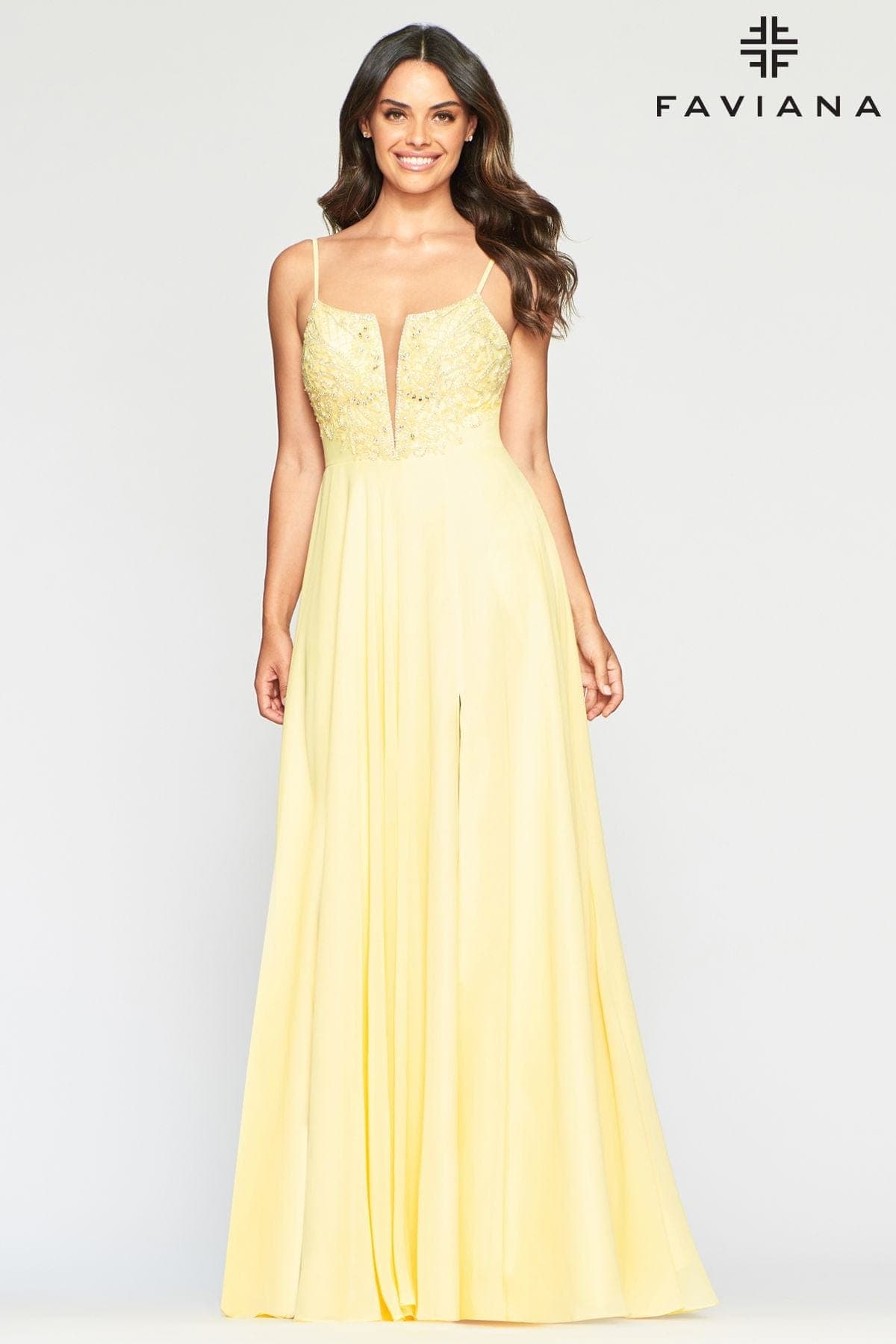 Chiffon Long Prom Dress With Deep V Neckline And Beading Applique | Faviana Chiffon Long Prom Dress With Deep V Neckline And Beading Applique | Faviana