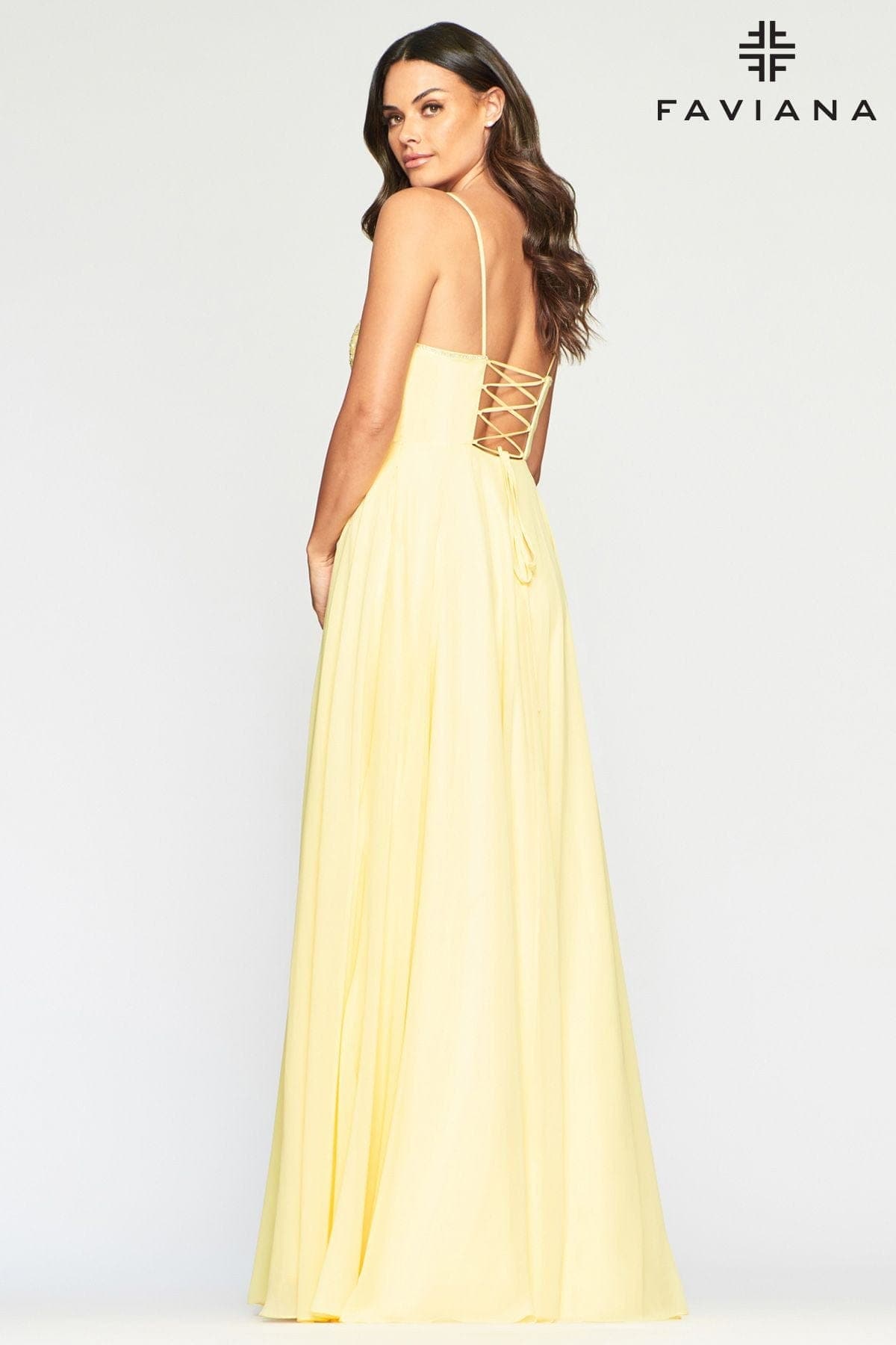 Chiffon Long Prom Dress With Deep V Neckline And Beading Applique | Faviana Chiffon Long Prom Dress With Deep V Neckline And Beading Applique | Faviana