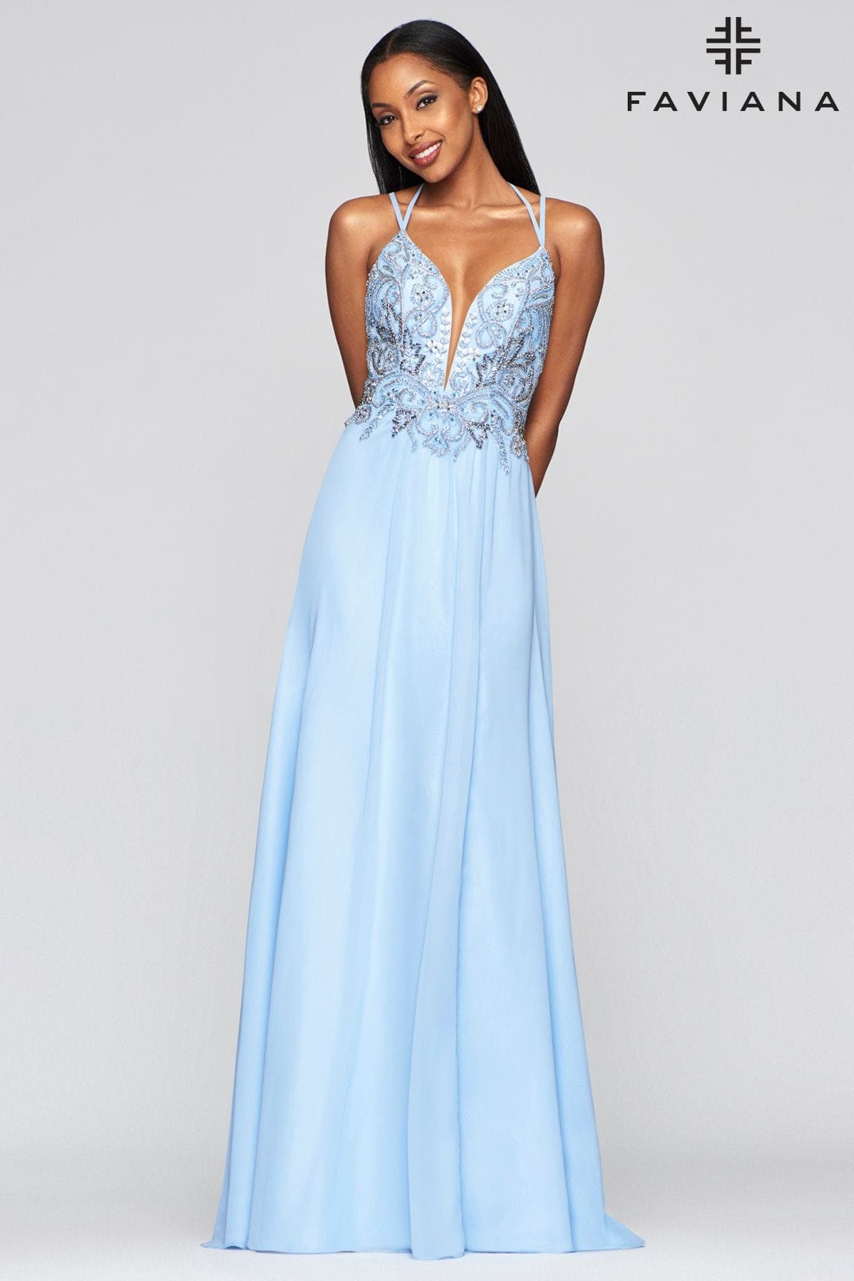 Long Chiffon Dress With Beaded Bodice Detailing | Faviana Long Chiffon Dress With Beaded Bodice Detailing | Faviana
