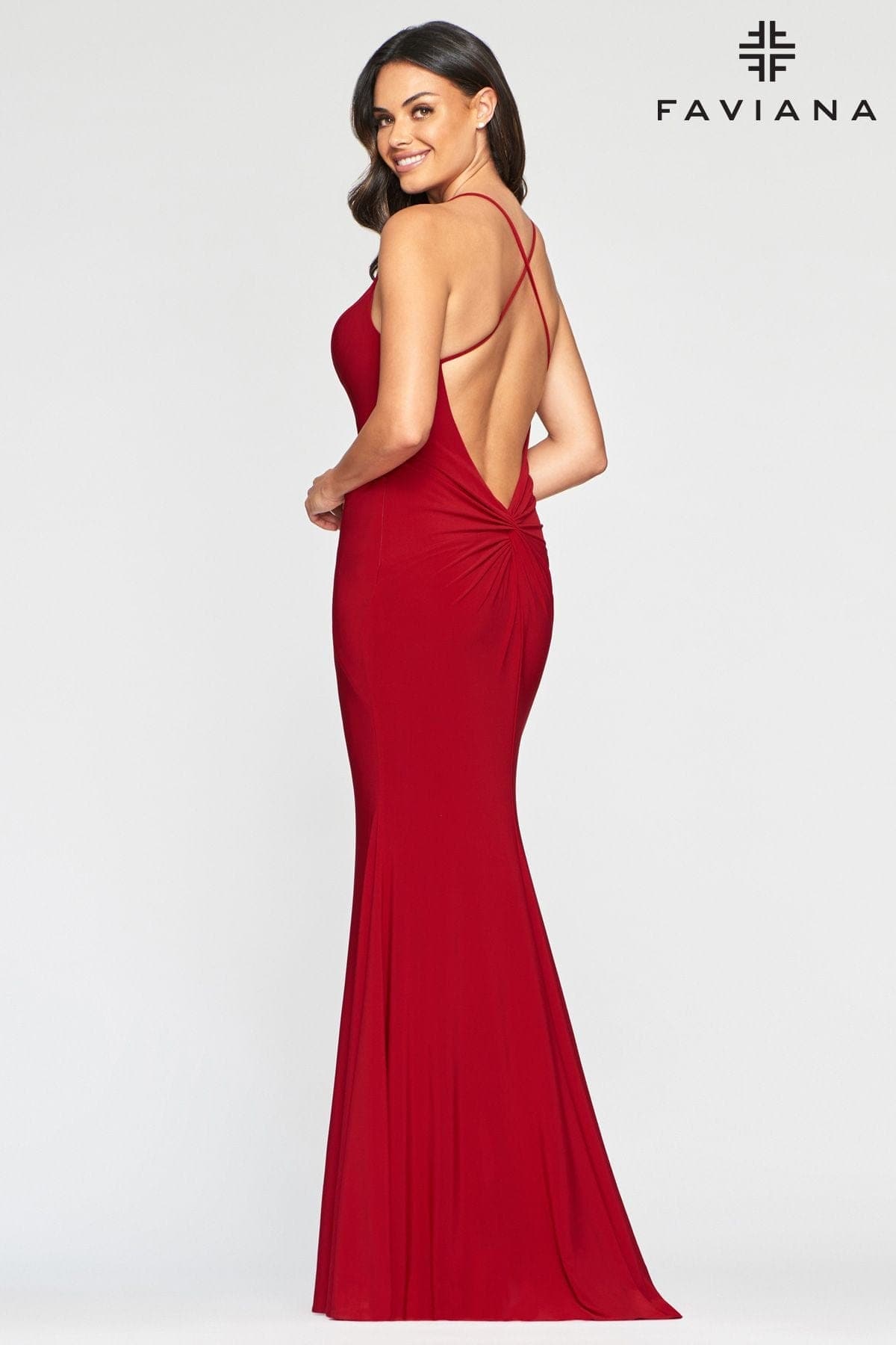 Long Jersey Dress With V Neckline And Ruching