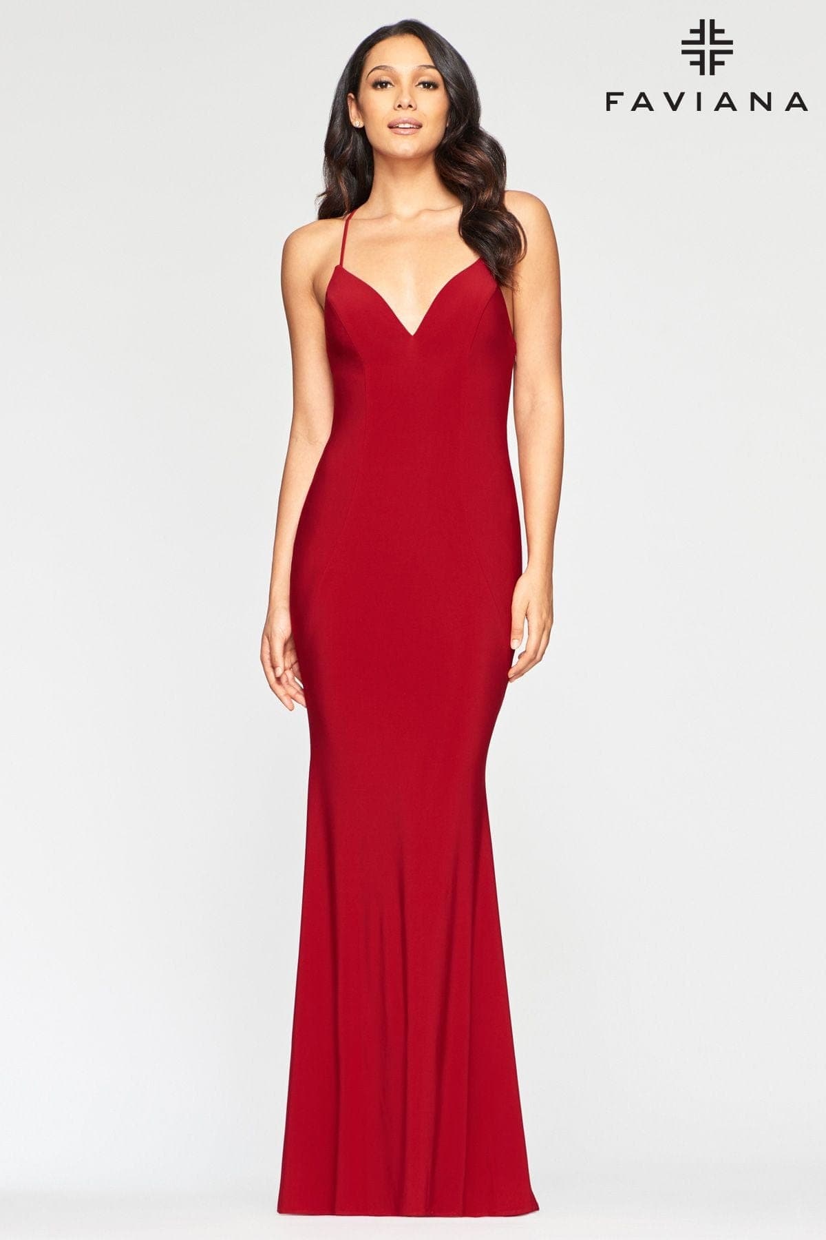 Long Jersey Dress With V Neckline And Ruching